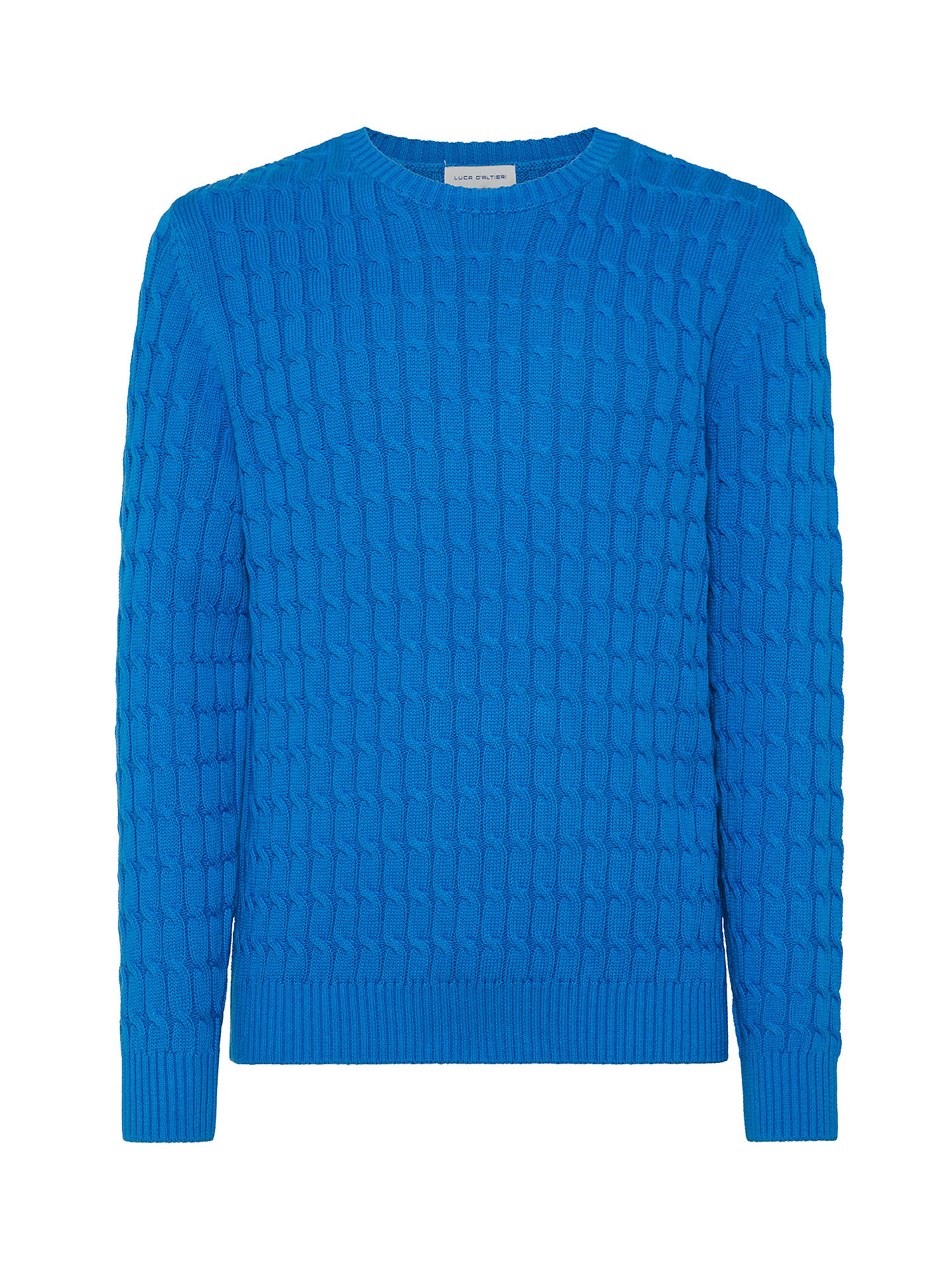 Luca D'Altieri - Crewneck sweater with pure cotton braids, Blue Cornflower, large image number 0
