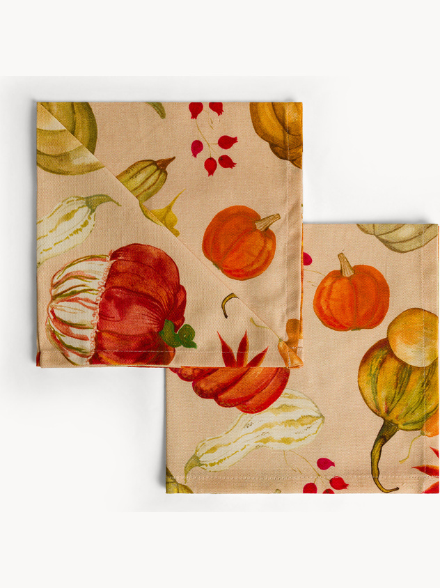 Set of 2 pure cotton panama napkins with pumpkin print