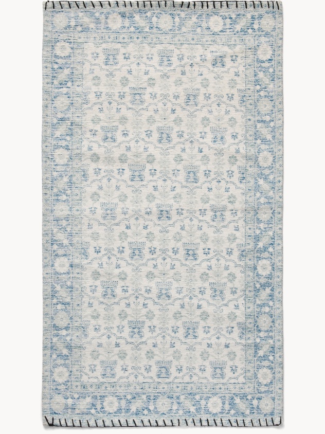 Damask-printed chenille rug