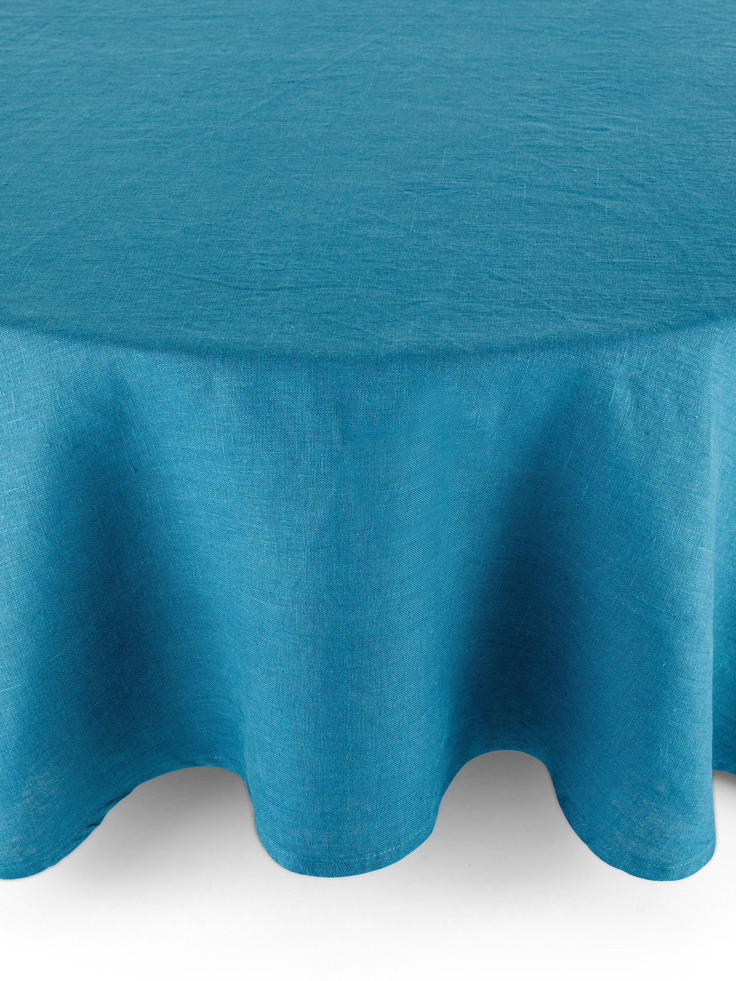 Solid color round tablecloth in pure washed linen, Petroleum , large image number 0
