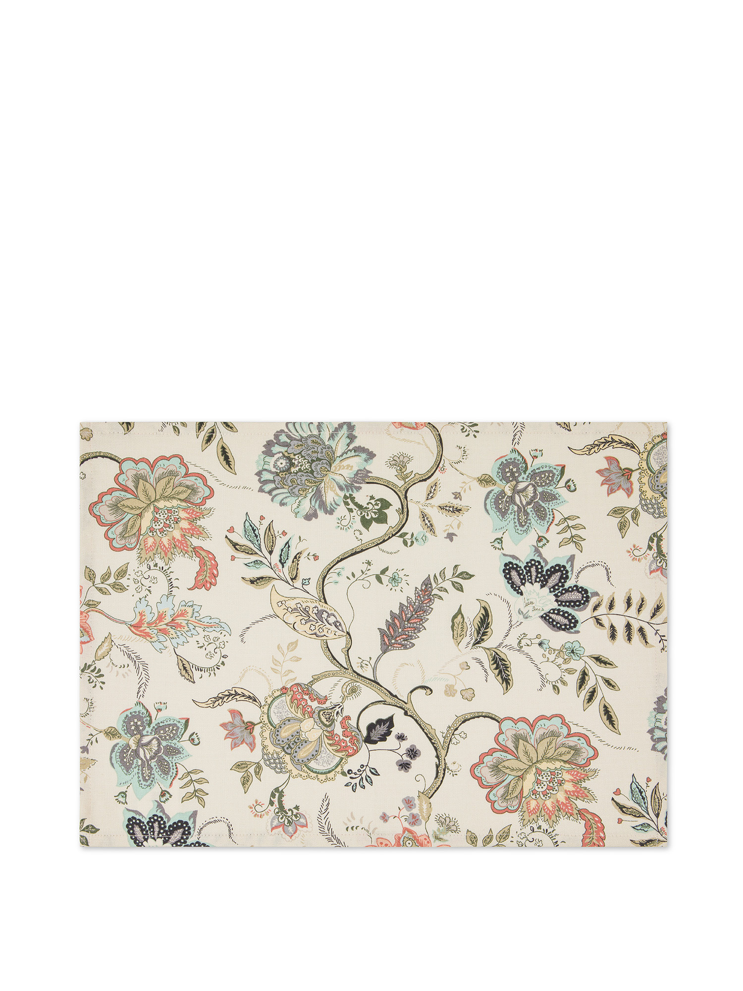Cotton Panama placemat with flower print, Beige, large image number 0