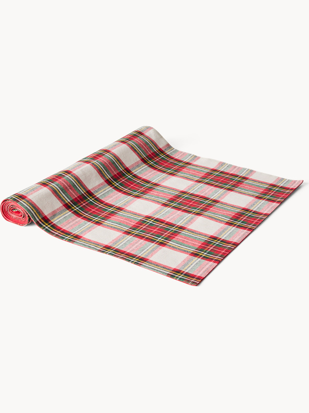 Tartan table runner in pure yarn-dyed cotton