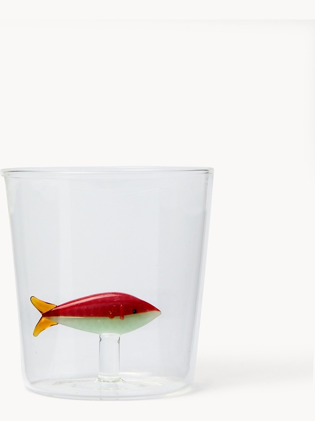 Bicchiere in vetro borosilicato dettaglio pesce