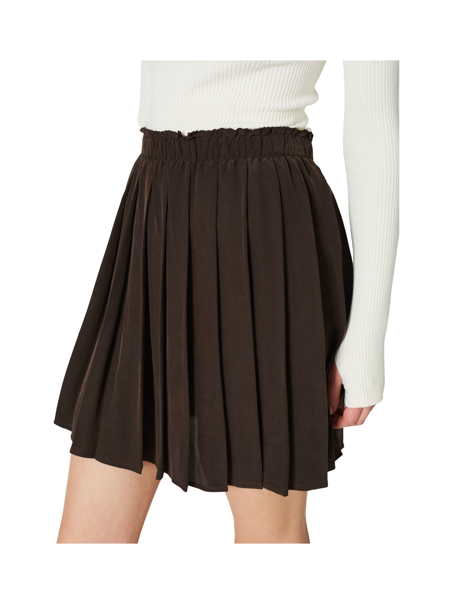 Pleated mini skirt in viscose, Brown, large image number 4