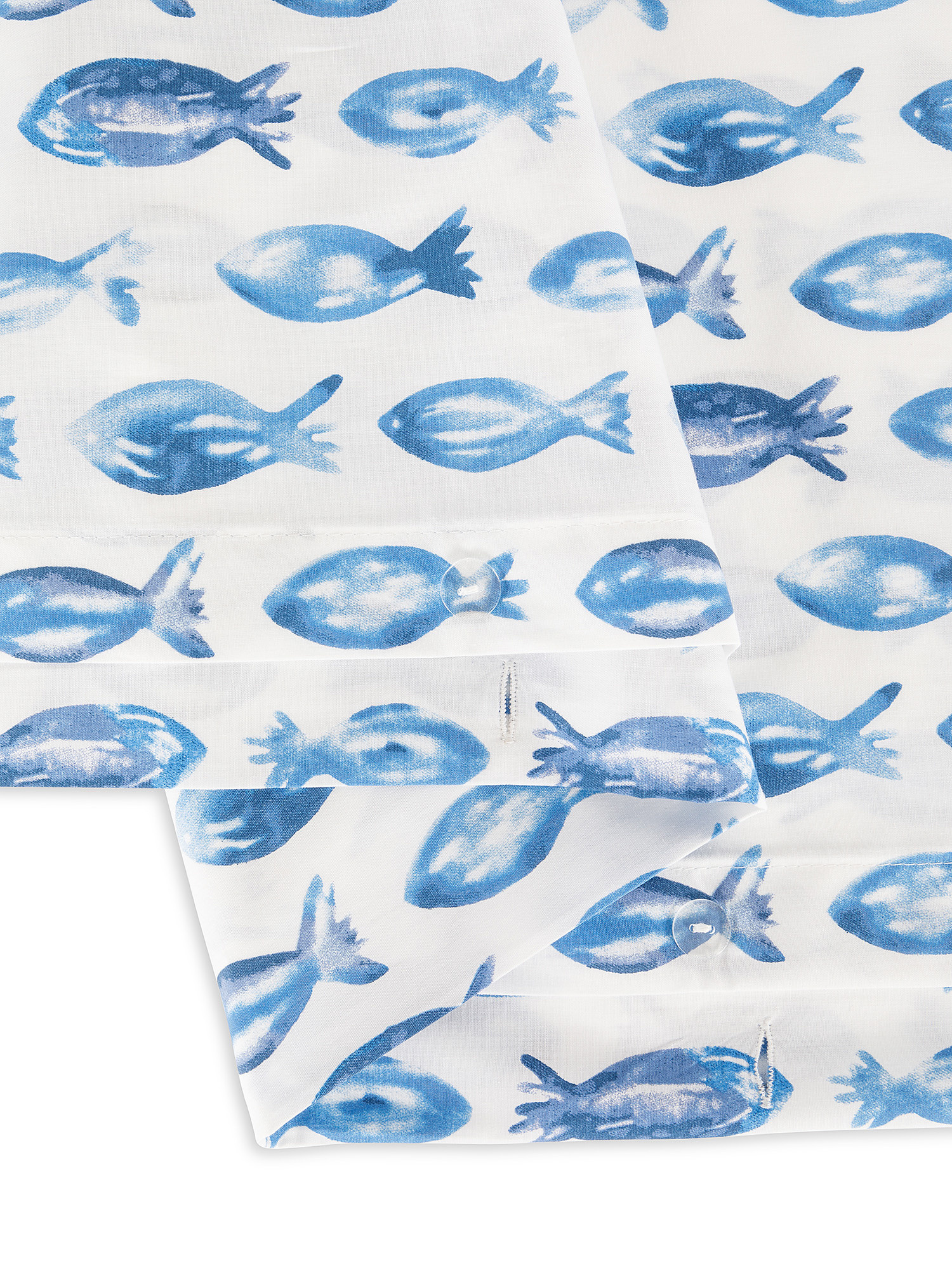 Fish patterned cotton percale sheet set, White, large image number 2