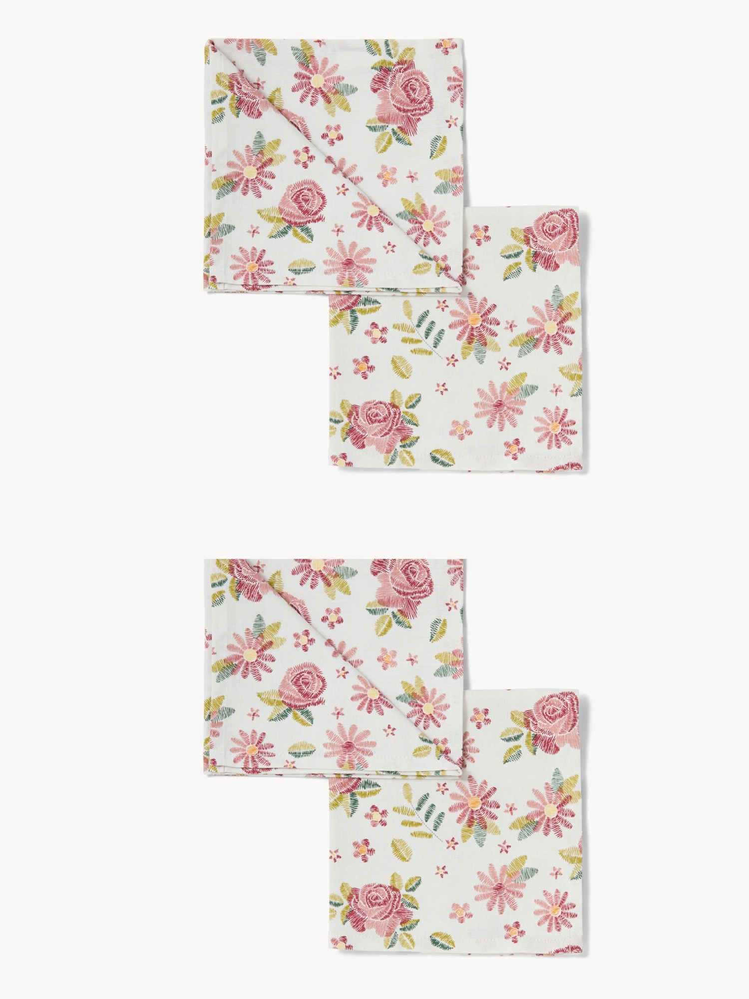 Set di 4 tovaglioli in panama di cotone con stampa roselline - Prezzo di lancio, Bianco, large image number 0