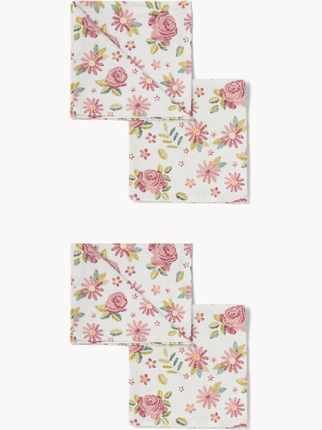 Set di 4 tovaglioli in panama di cotone con stampa roselline - Prezzo di lancio