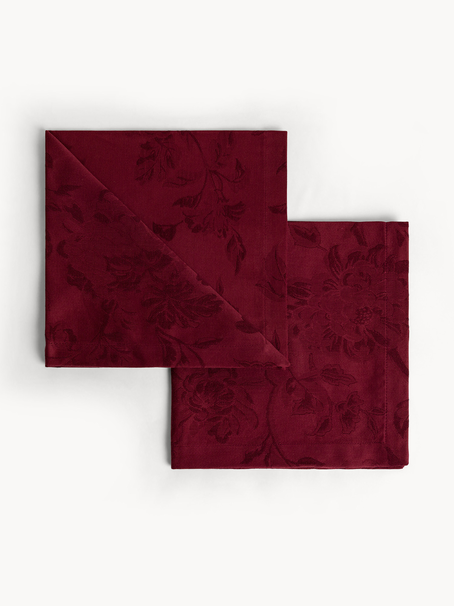 Set 2 tovaglioli in cotone e lino jacquard motivo floreale, Rosso bordeaux, large image number 0