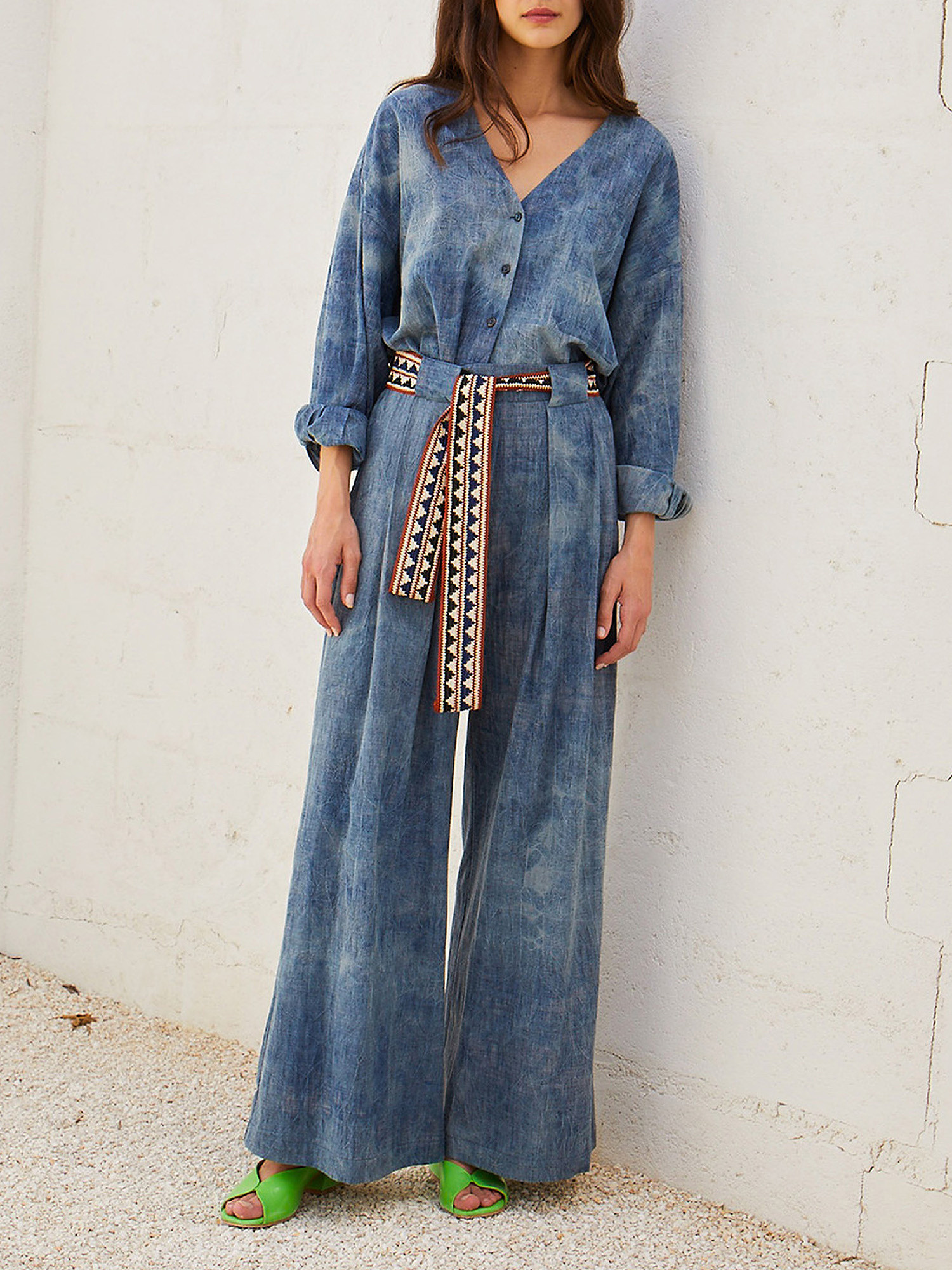 Momonì - Leona pants in tie dyed chambray, Denim, large image number 1