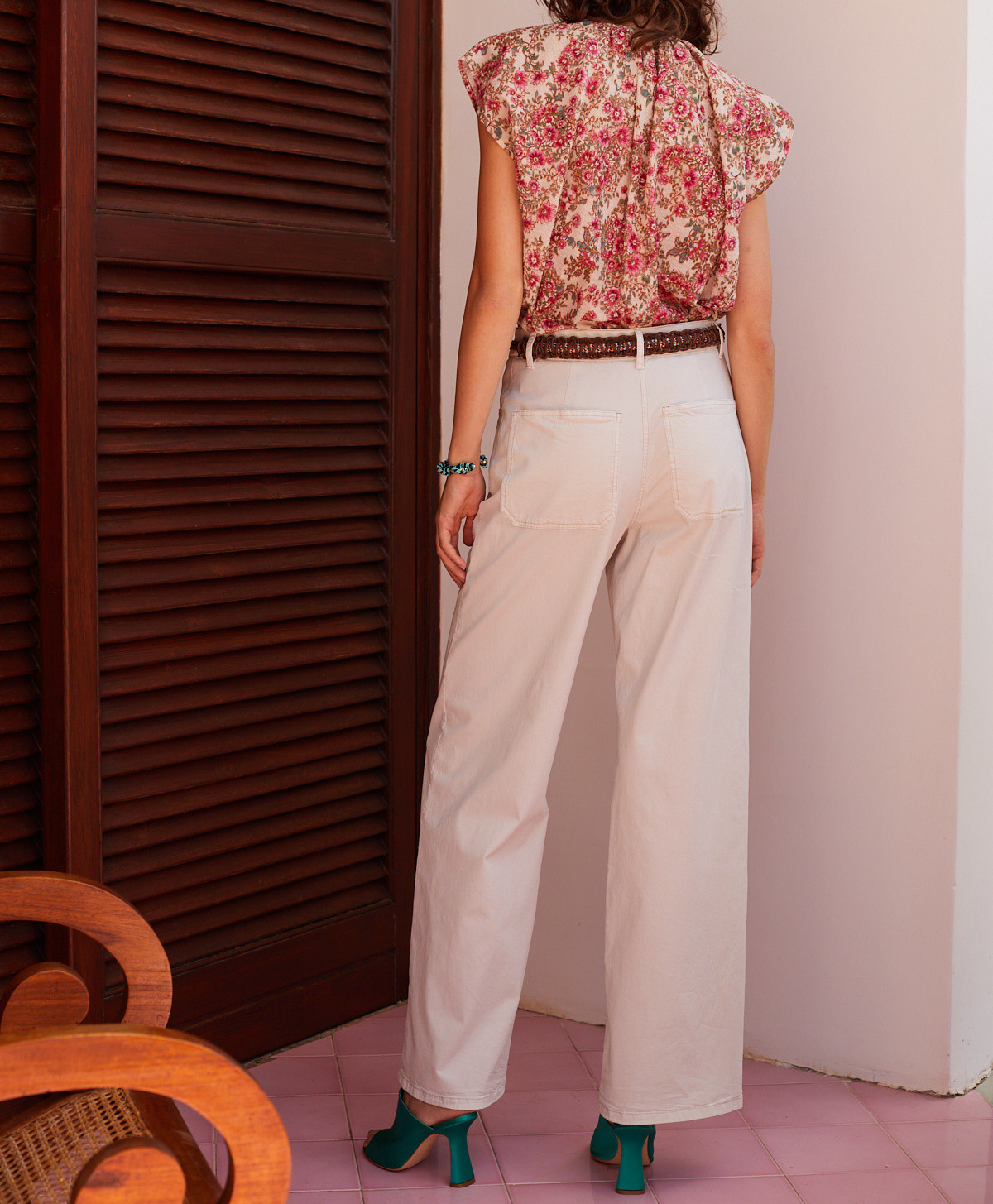 Olivina trousers in garment-dyed cotton twill and stretch lyocell, White, large image number 1