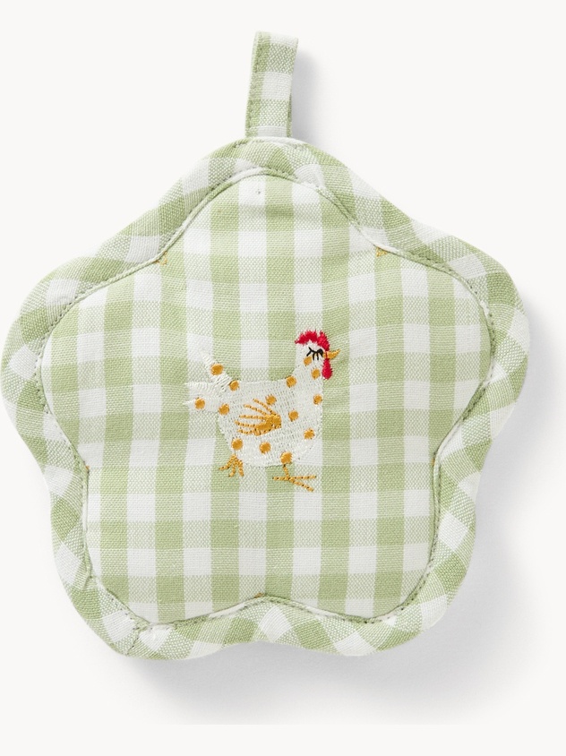 Embroidered gingham cotton pot holder