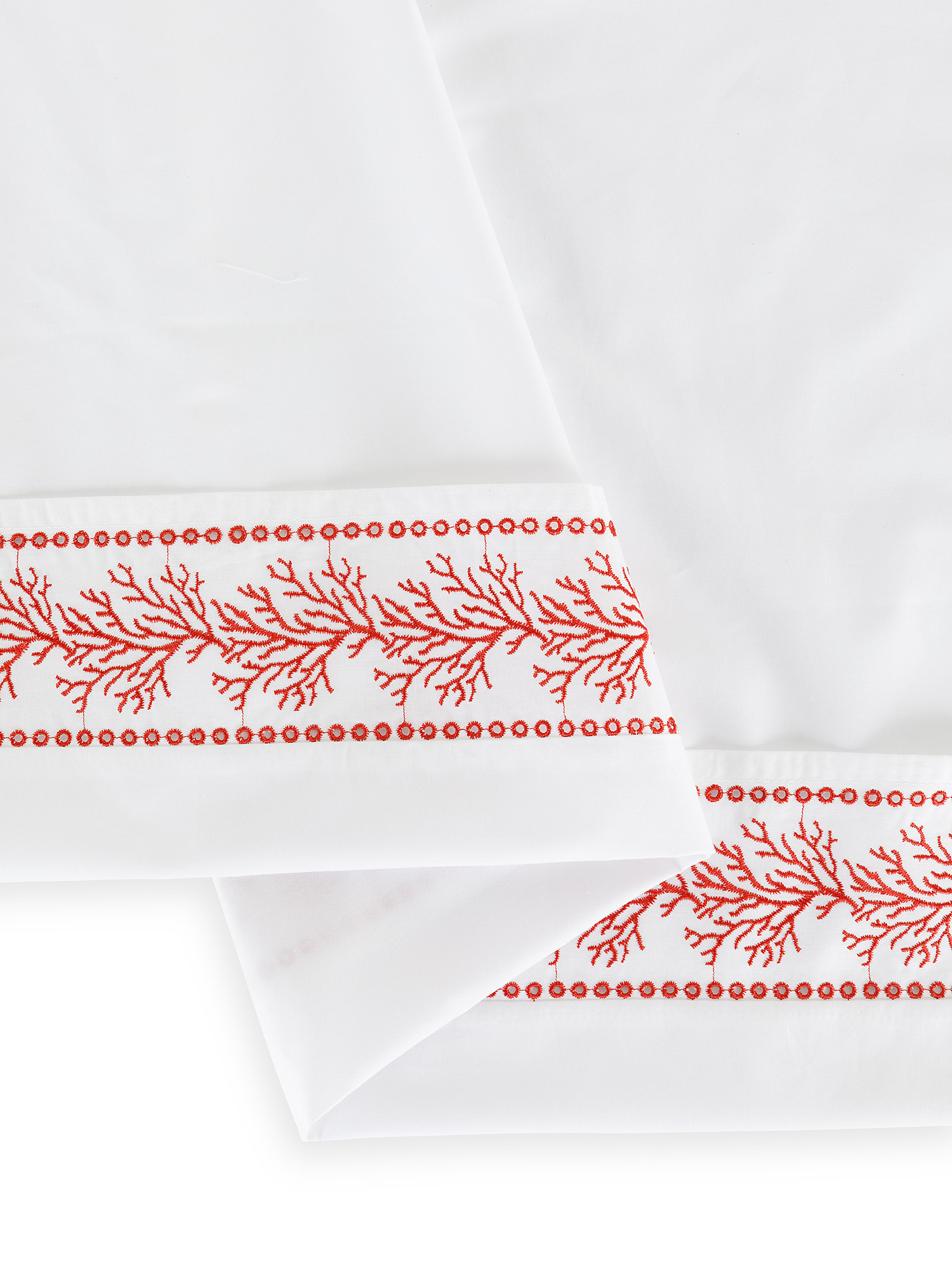 Flat sheet in cotton percale with coral embroidery, Red, large image number 2
