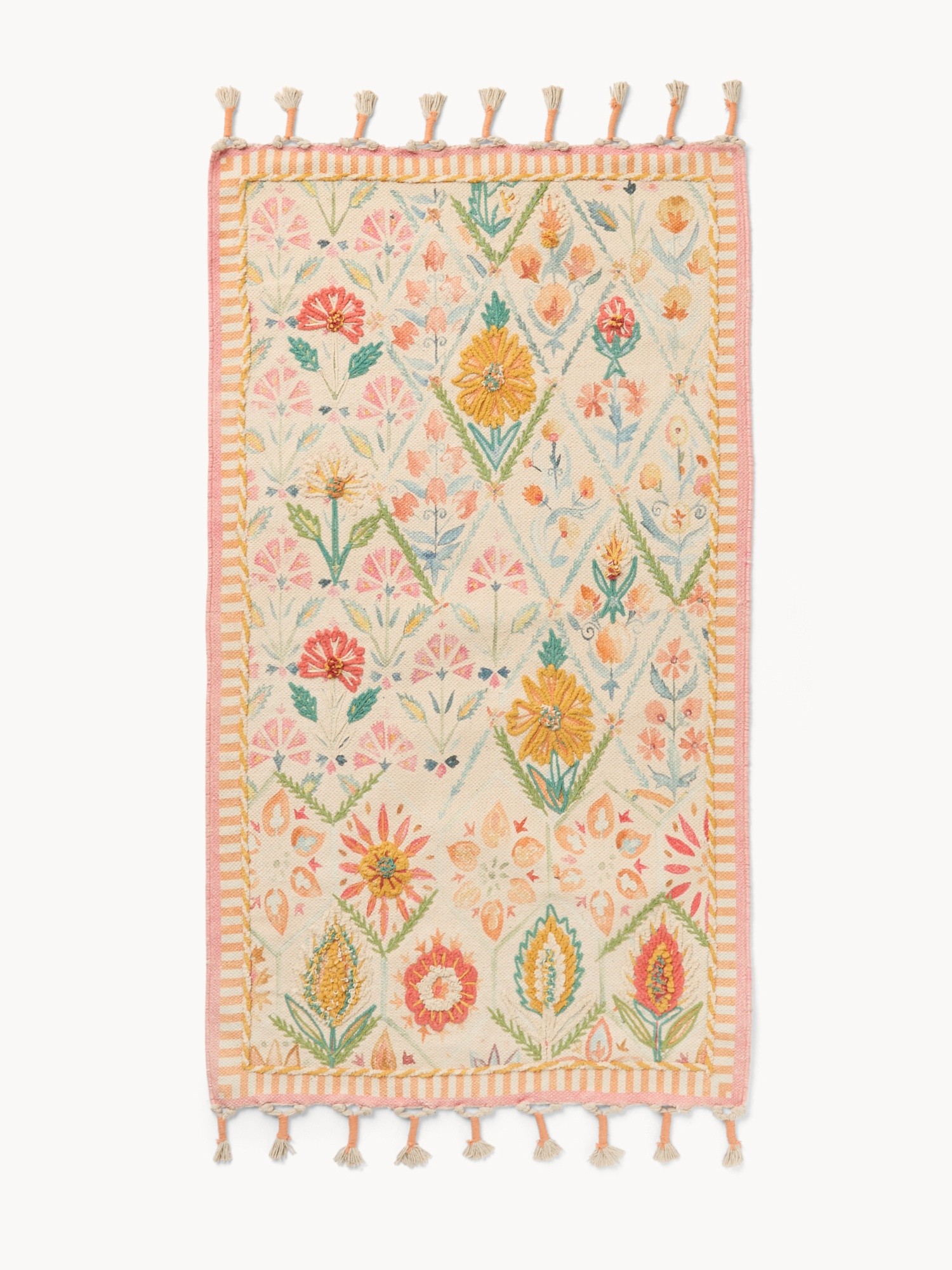 Printed cotton rug with hand embroidery  - Discounted Price, Multicolor, large image number 0