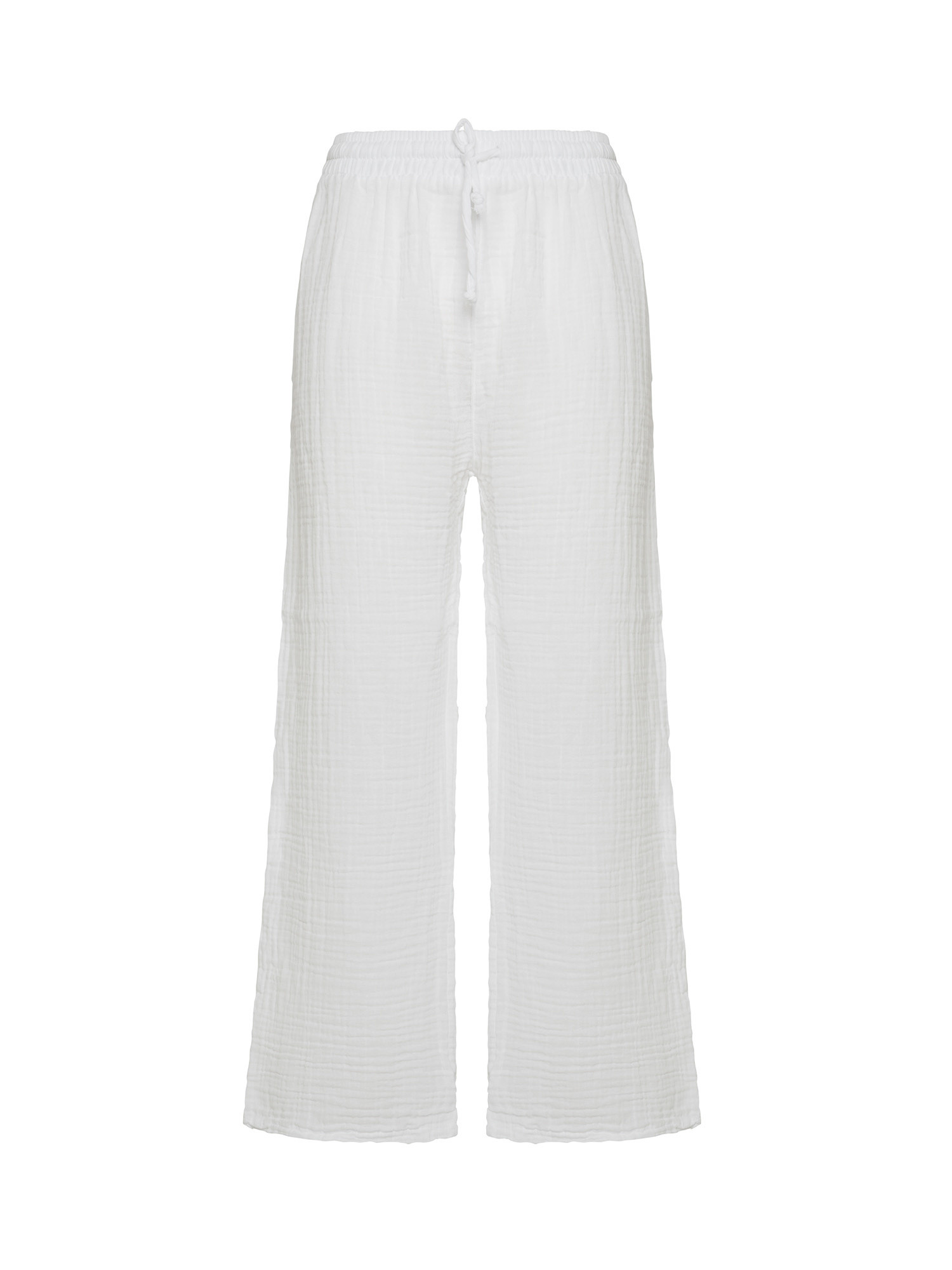 Long muslin trousers with palazzo cut, White, large image number 0