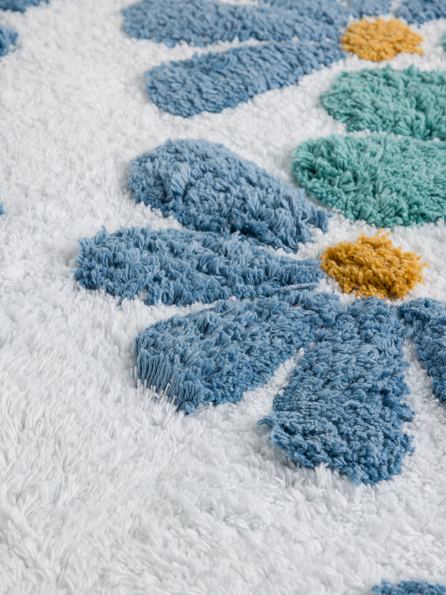 Tappeto bagno in cotone con motivo floreale, Azzurro, large image number 1