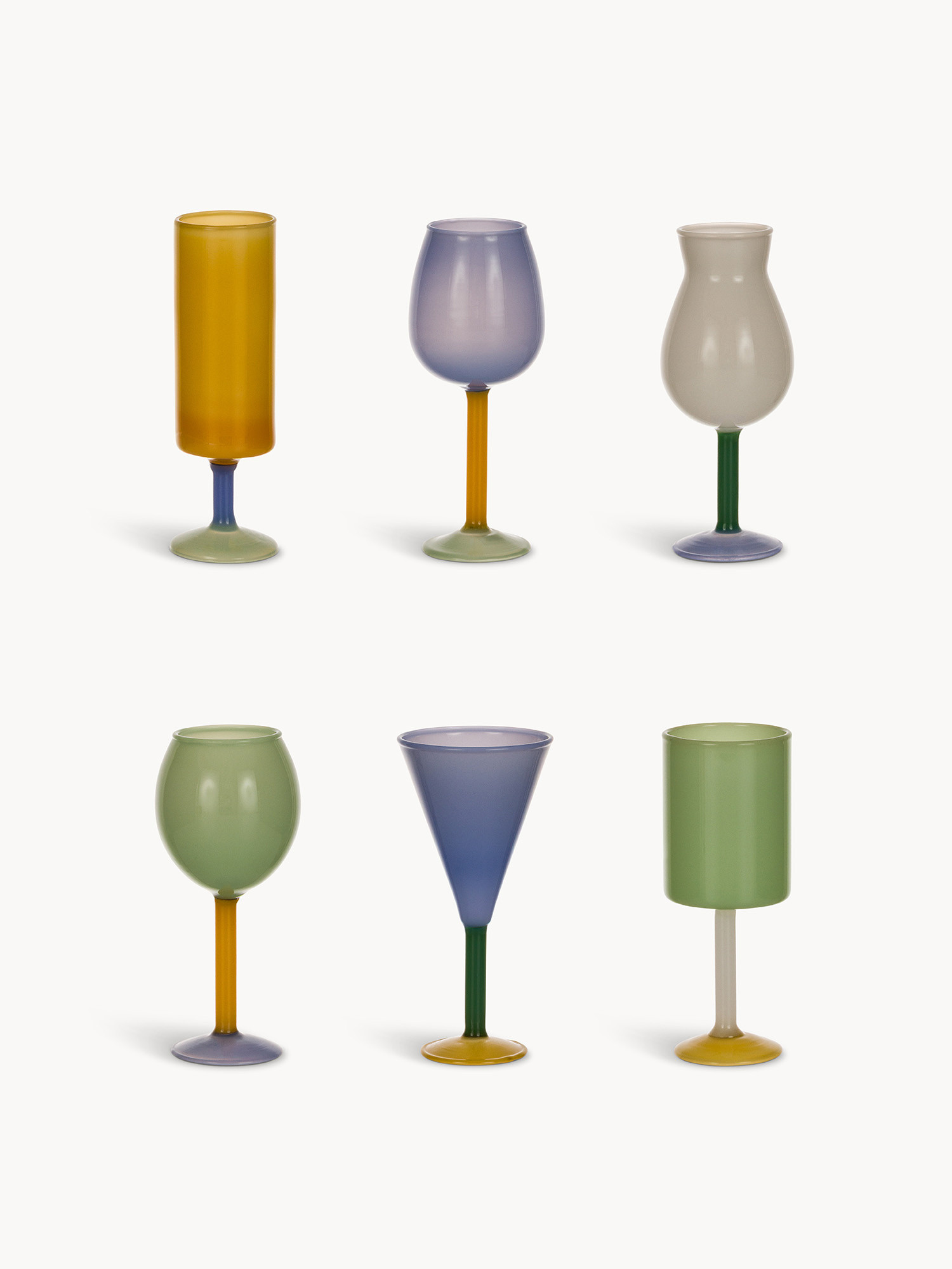 Set 6 calici liquore in vetro opalino, Multicolor, large image number 0