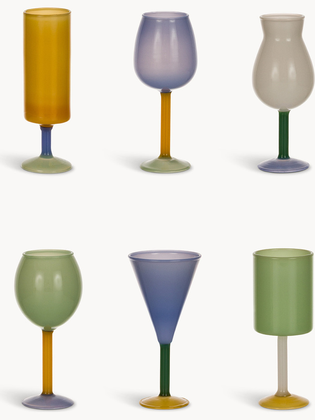Set of 6 opaline glass liqueur glasses