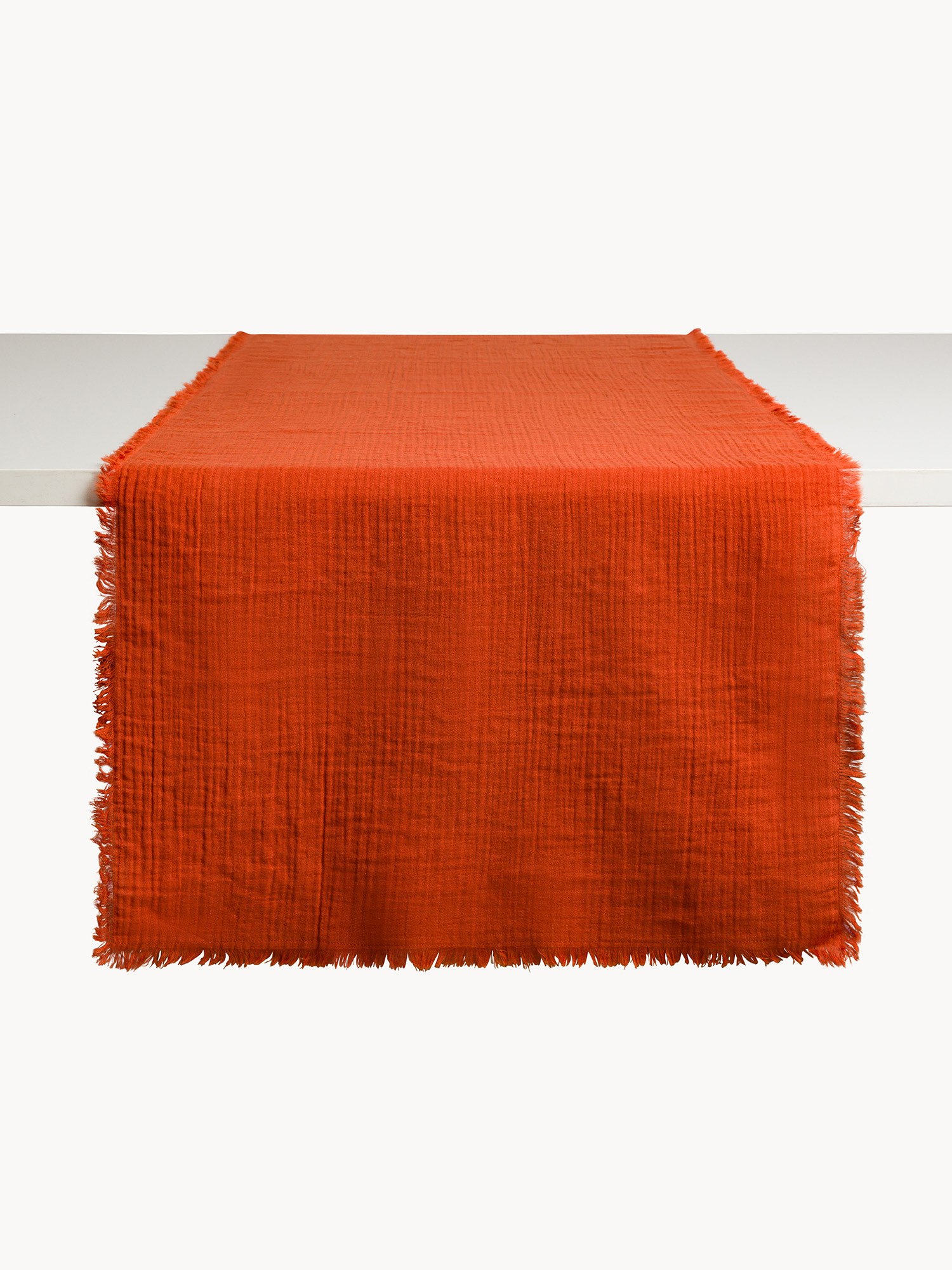 Pure cotton muslin tablecloth with fringes, White, large image number 1