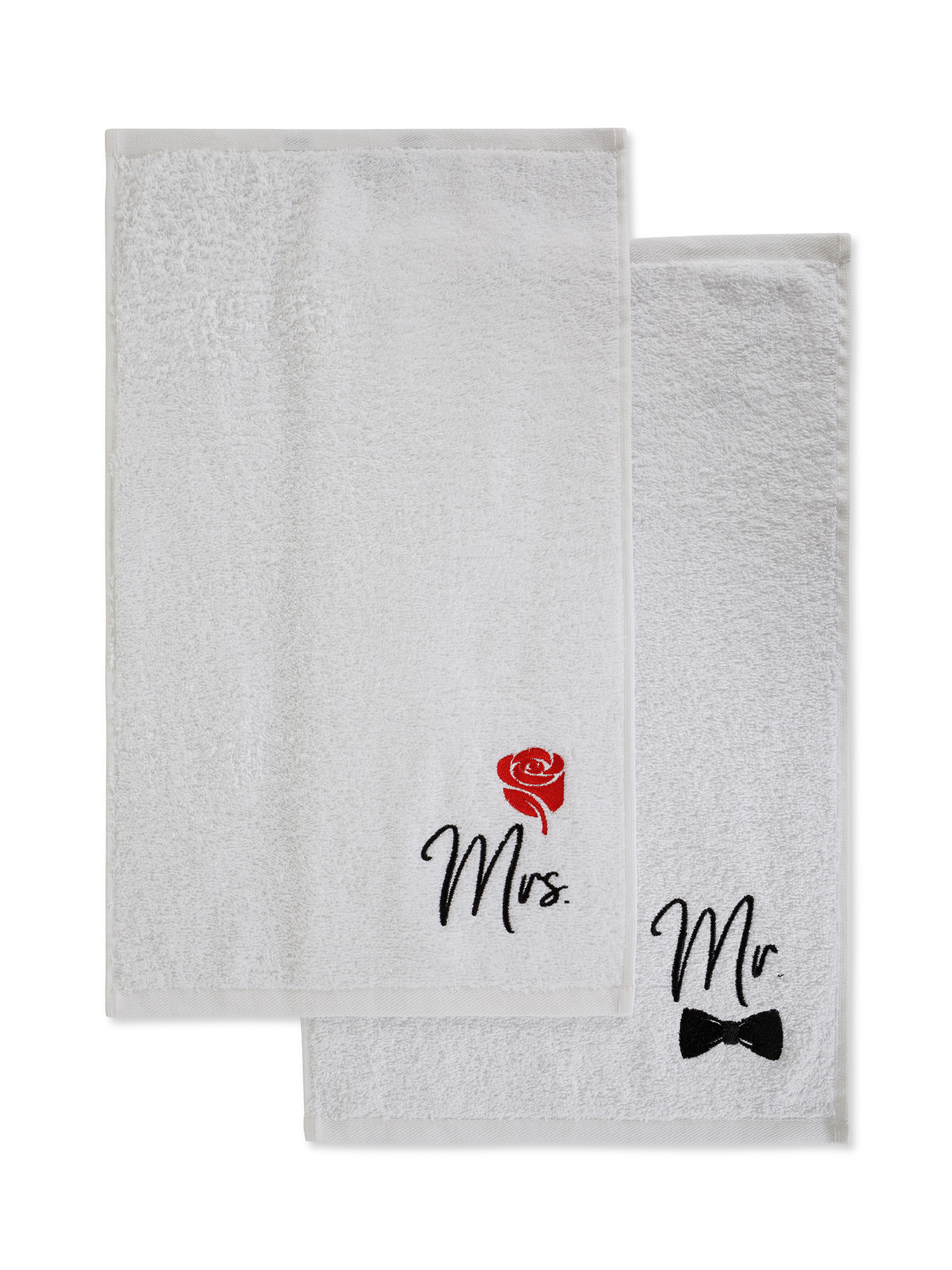 Set 4 asciugamani ricamo Mr&Mrs, Bianco, large image number 2