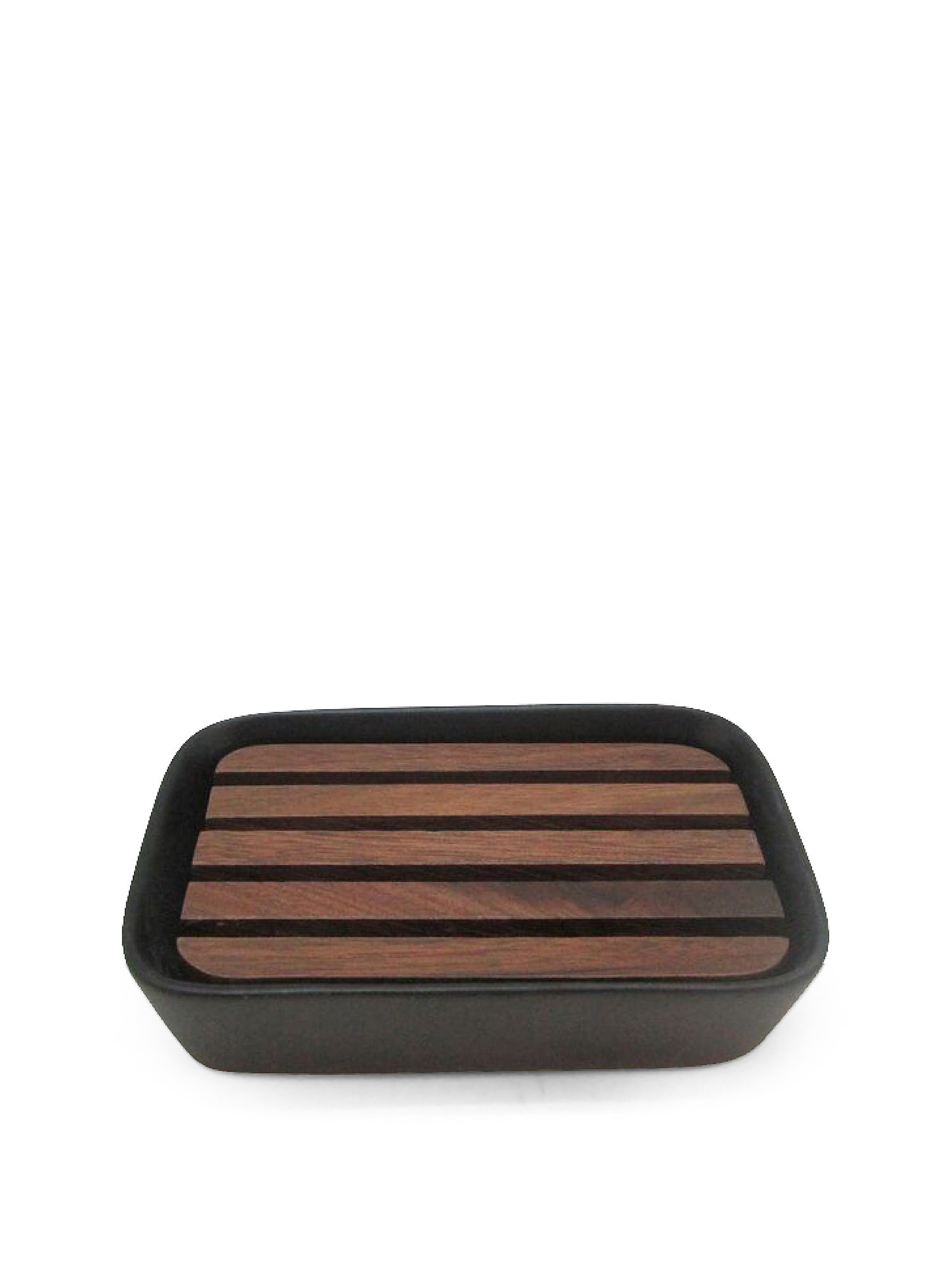 Loft ceramic and walnut wood soap dish, Black, large image number 0
