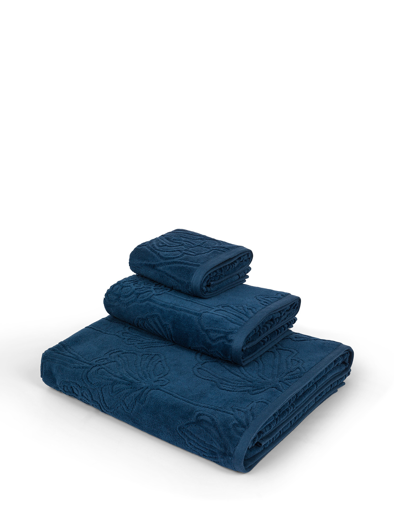 Cotton velor towel with floral pattern, Blue, large image number 0