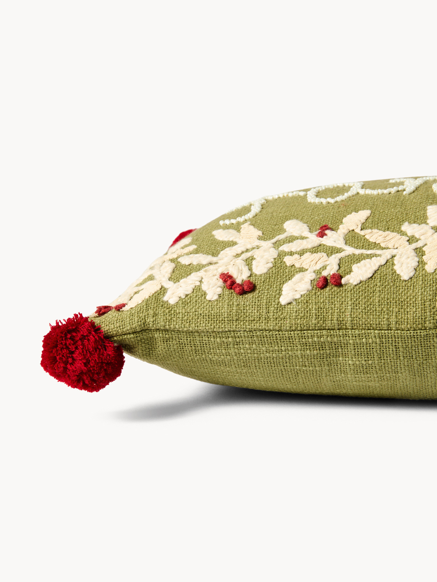 Cuscino 35x50 ricamo family con pompon, Verde, large image number 2