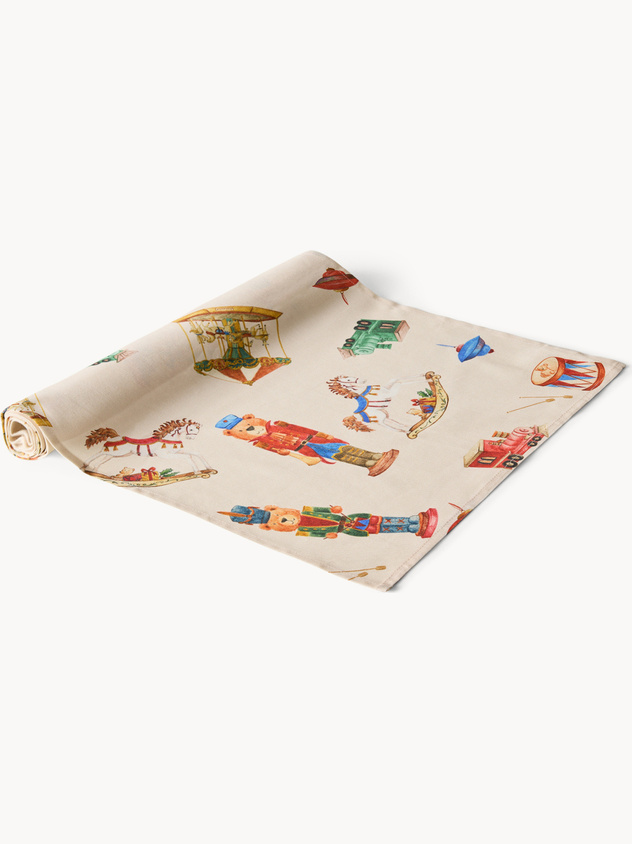 Runner in panama di puro cotone con stampa natalizia