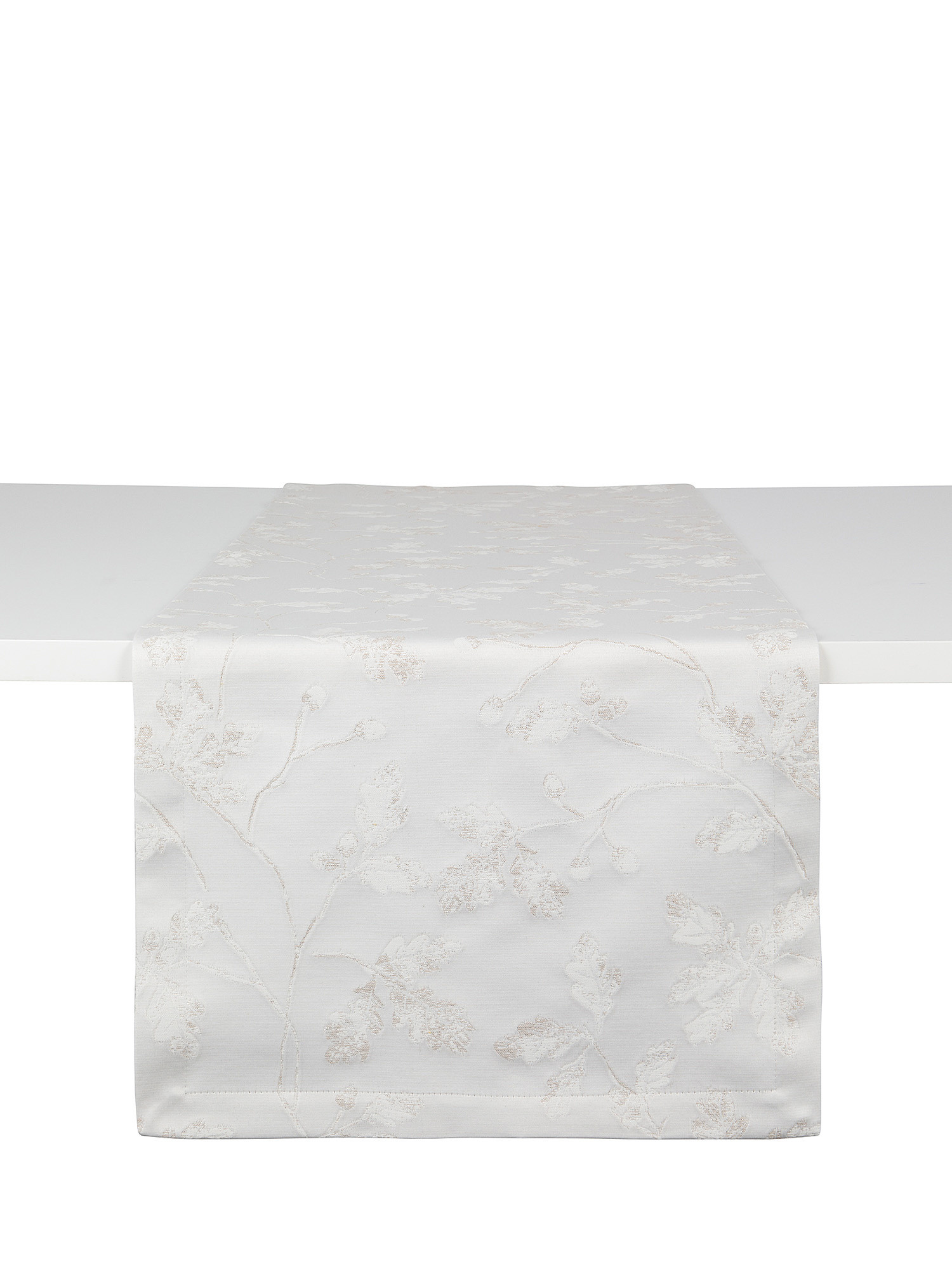Cotton and lurex table runner with pine cones motif, White, large image number 0