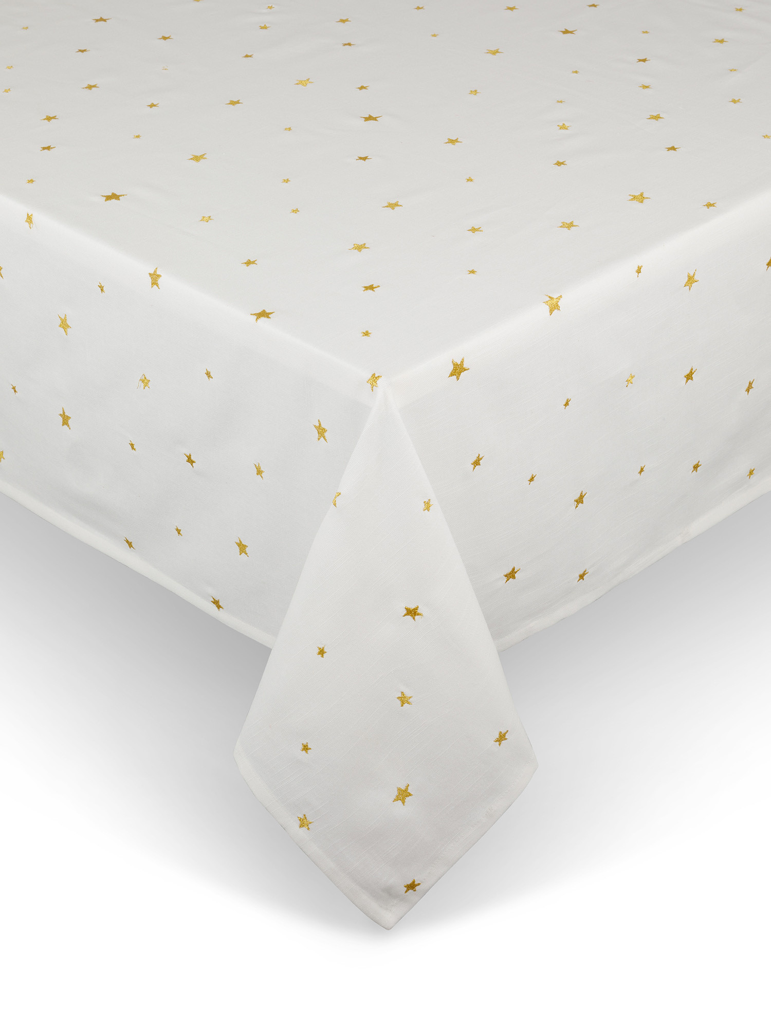Cotton tablecloth with star embroidery, White, large image number 0