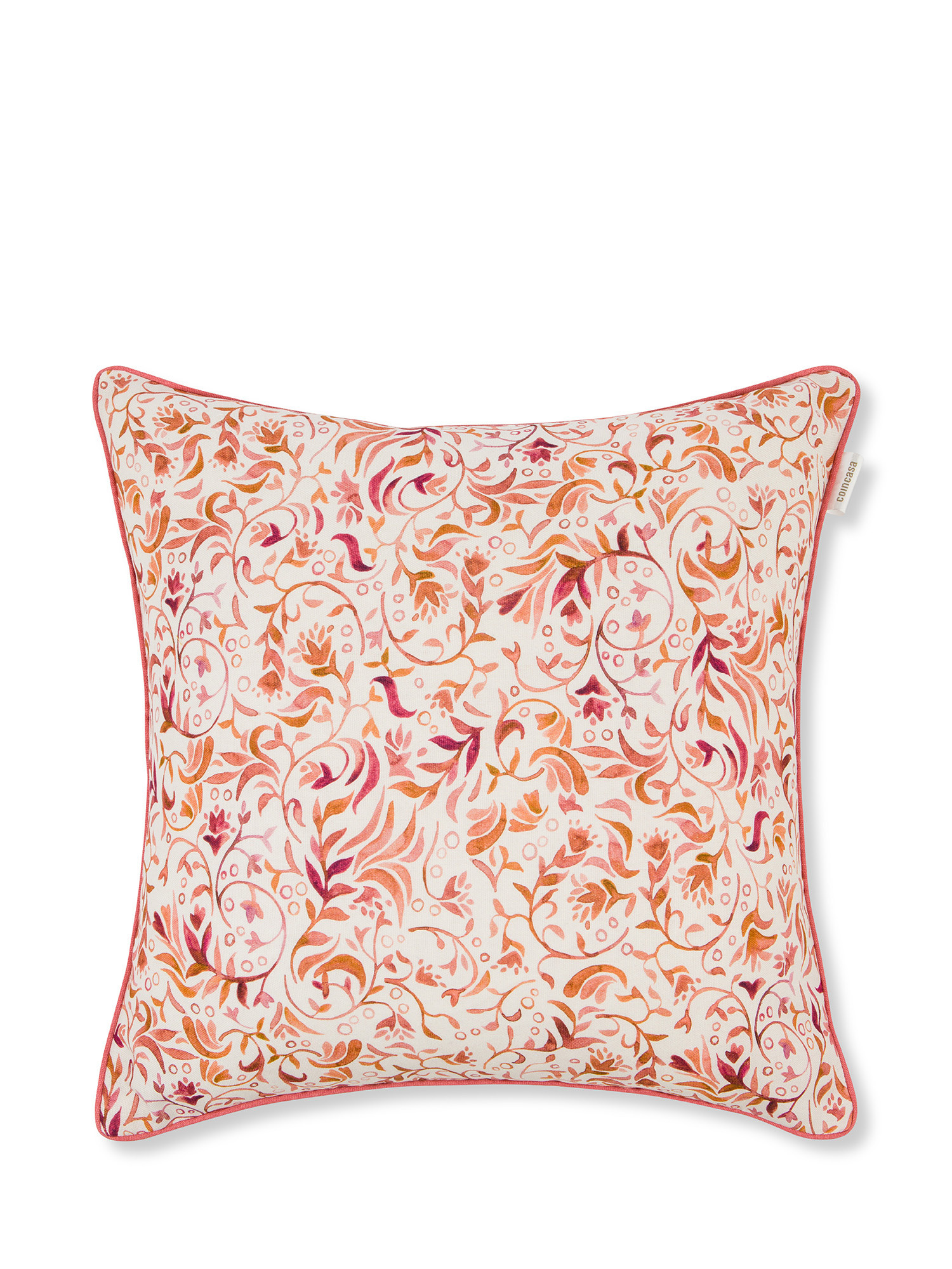 Cuscino cotone stampa ramage 45x45cm, Rosso, large image number 0