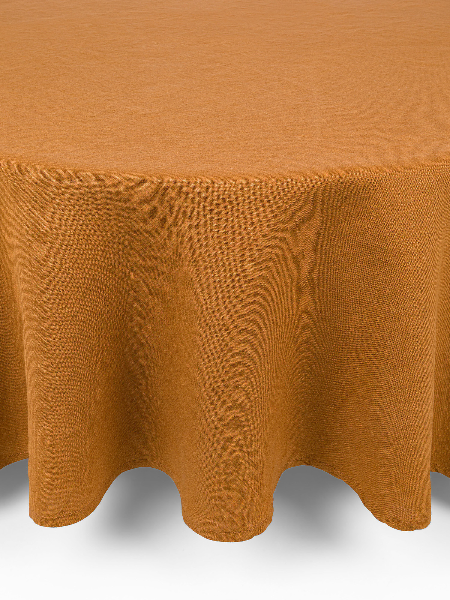 Solid color round tablecloth in pure washed linen, Dark Yellow, large image number 0