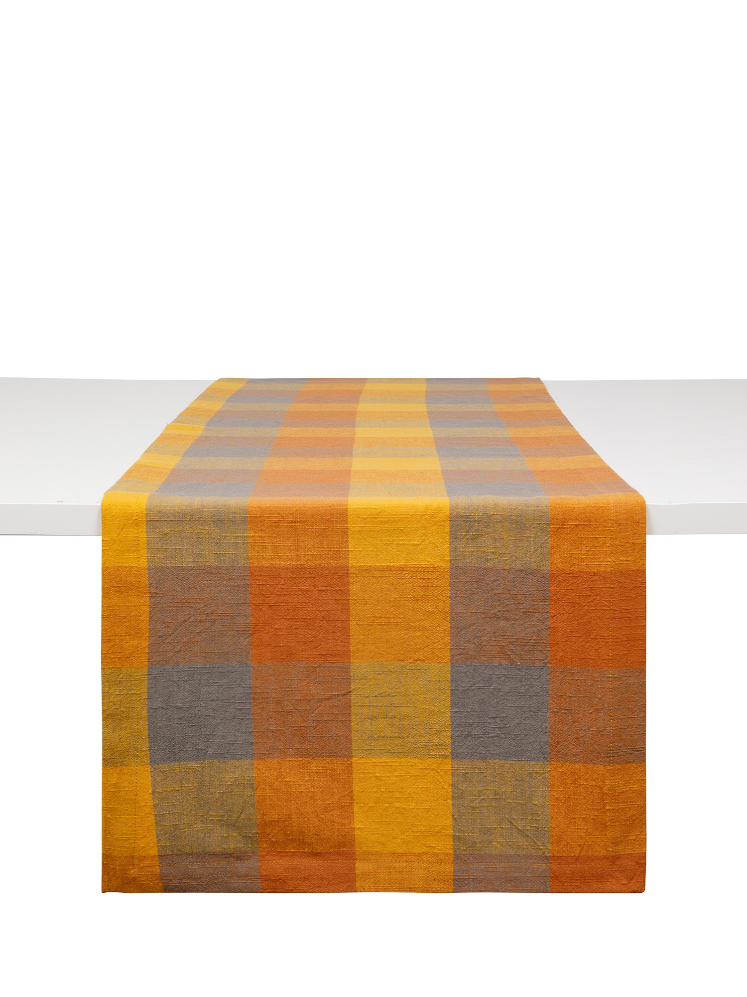 Runner cotone fiammato fantasia check, Arancione, large image number 0