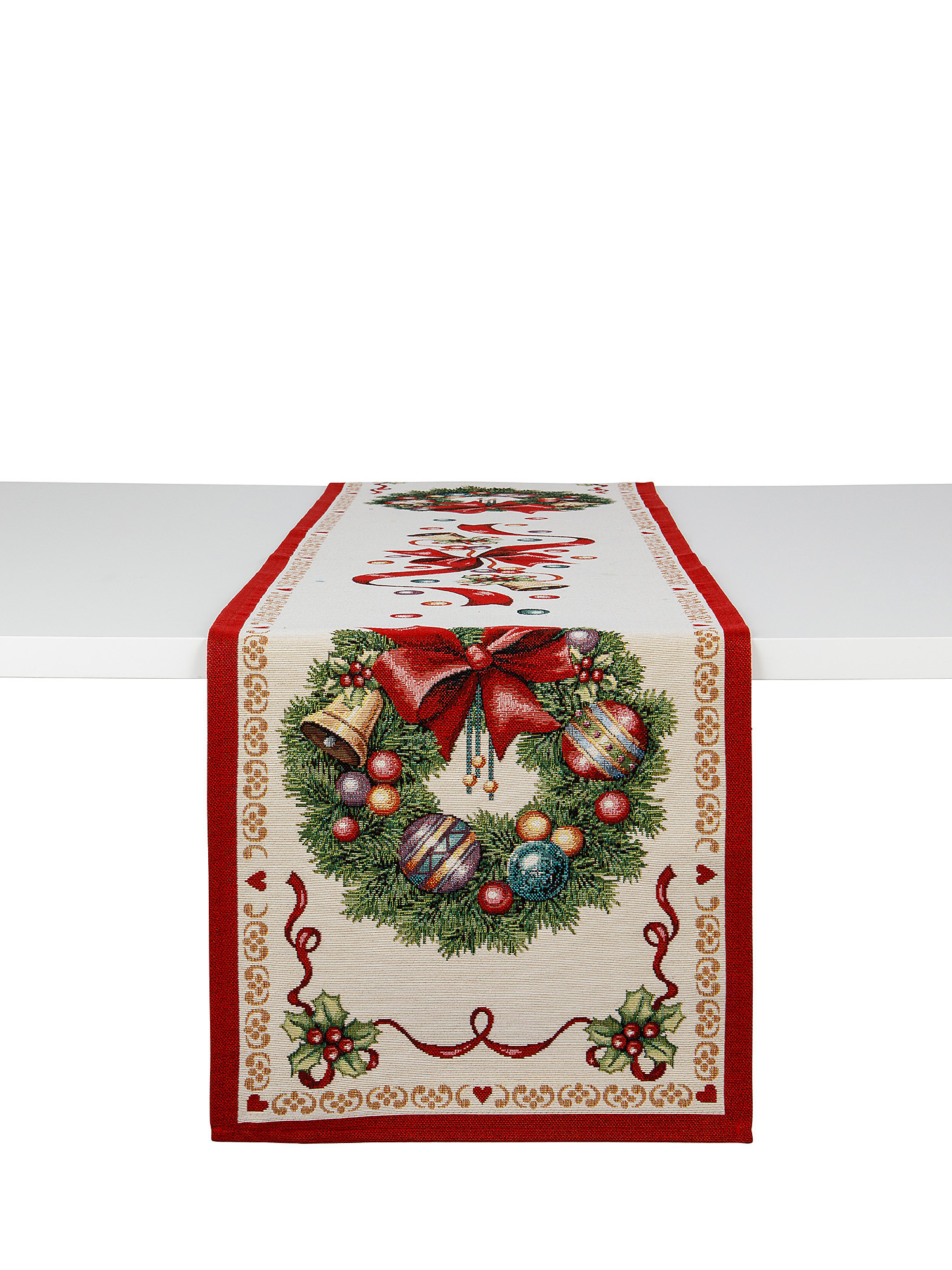 Gobelin fabric table runner with garland motif, Multicolor, large image number 0
