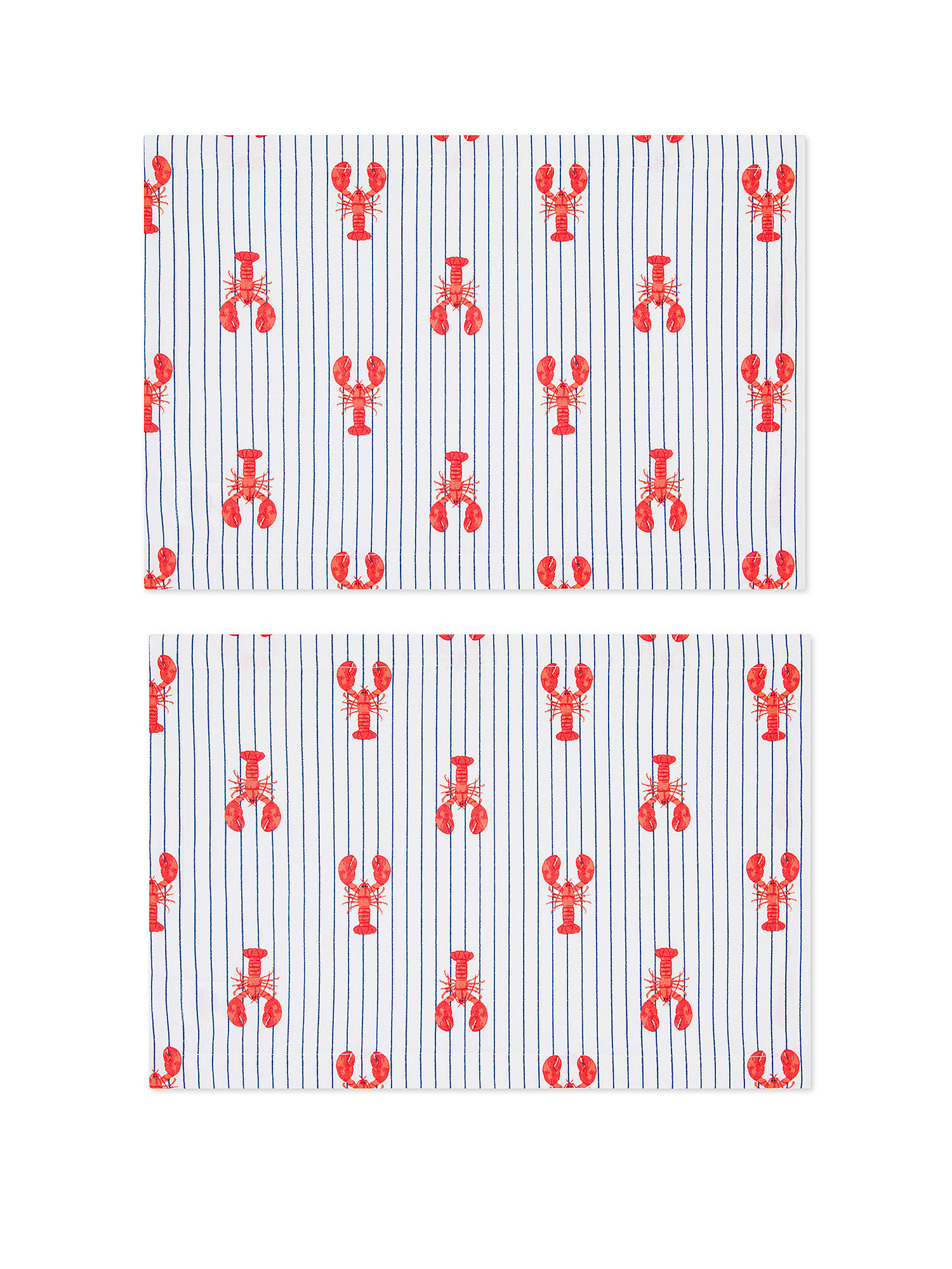 Set of 2 lobster print cotton placemats, White, large image number 0