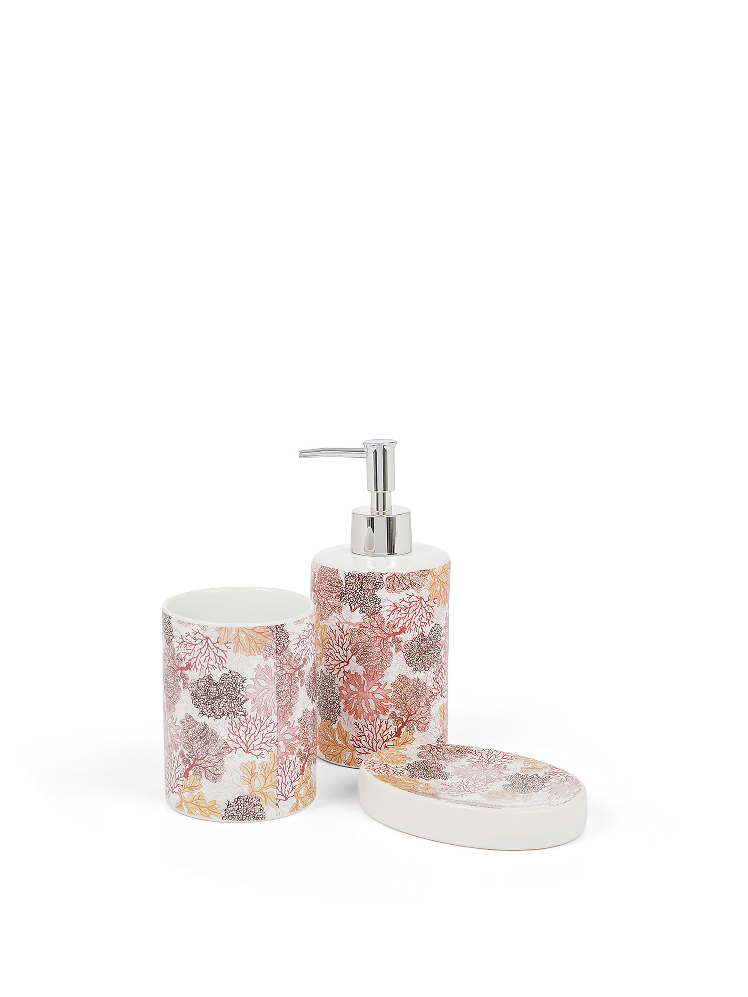 Set of 3 ceramic bathroom accessories, Pink, large image number 0