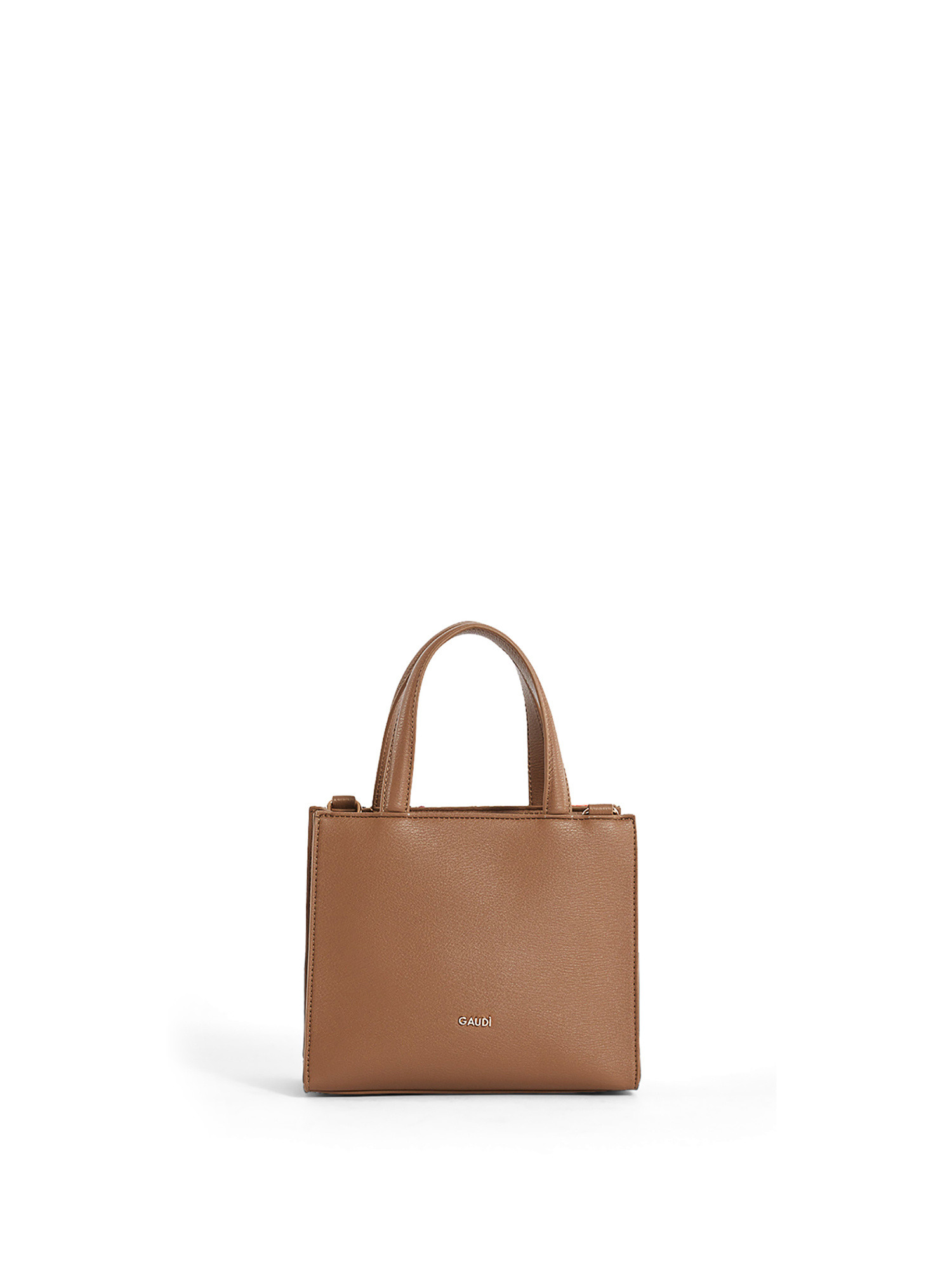 Gaudì - Raffia and imitation leather mini shopping bag, Camel, large image number 0
