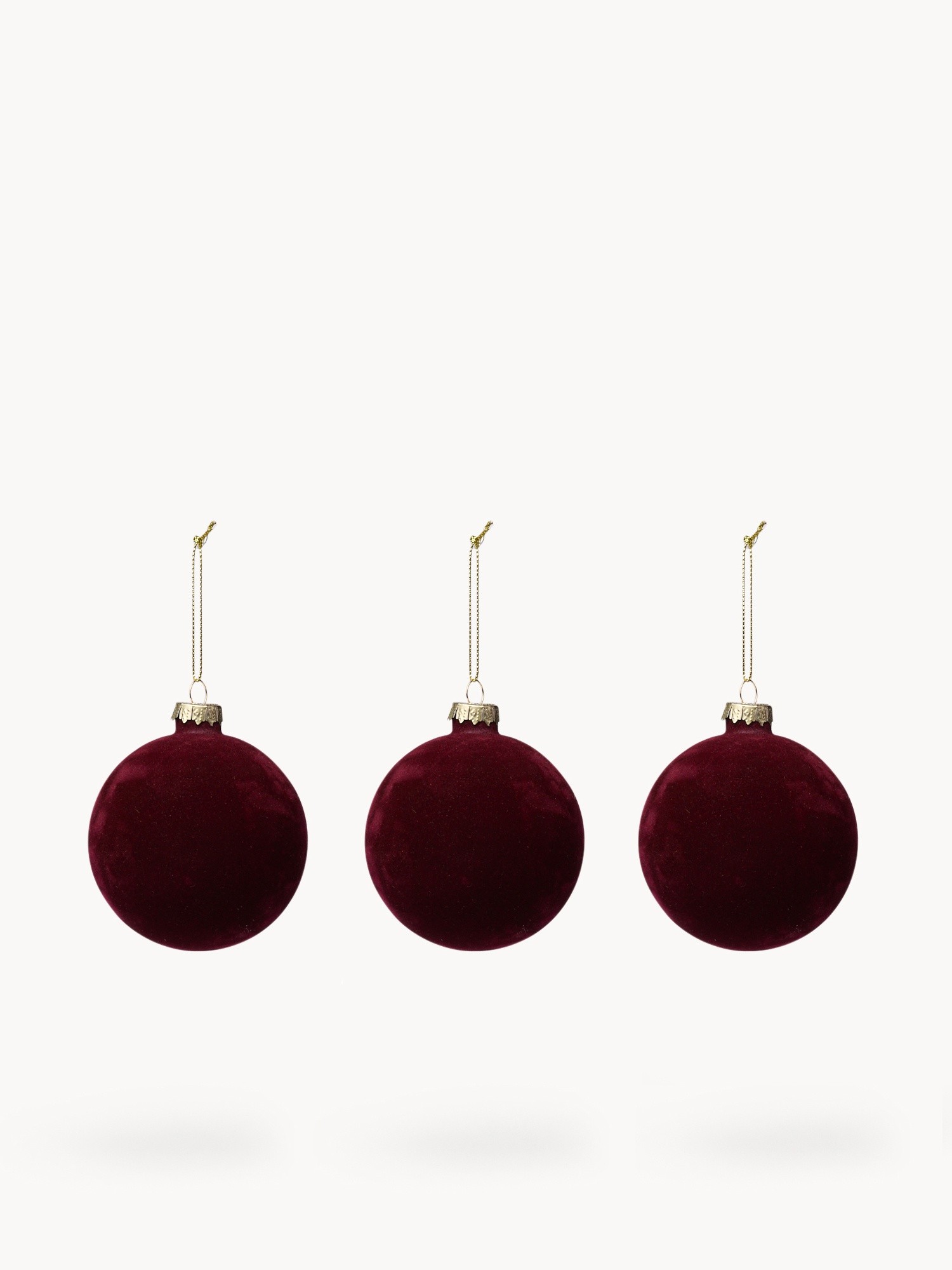 Set of 3 velvet-effect glass tree ornaments, Burgundy, large image number 0