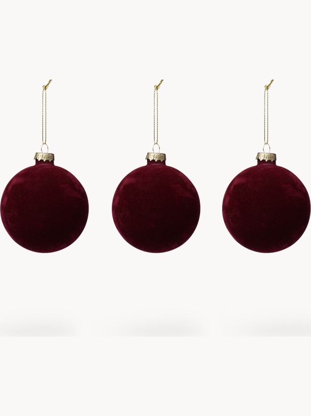 Set of 3 velvet-effect glass tree ornaments