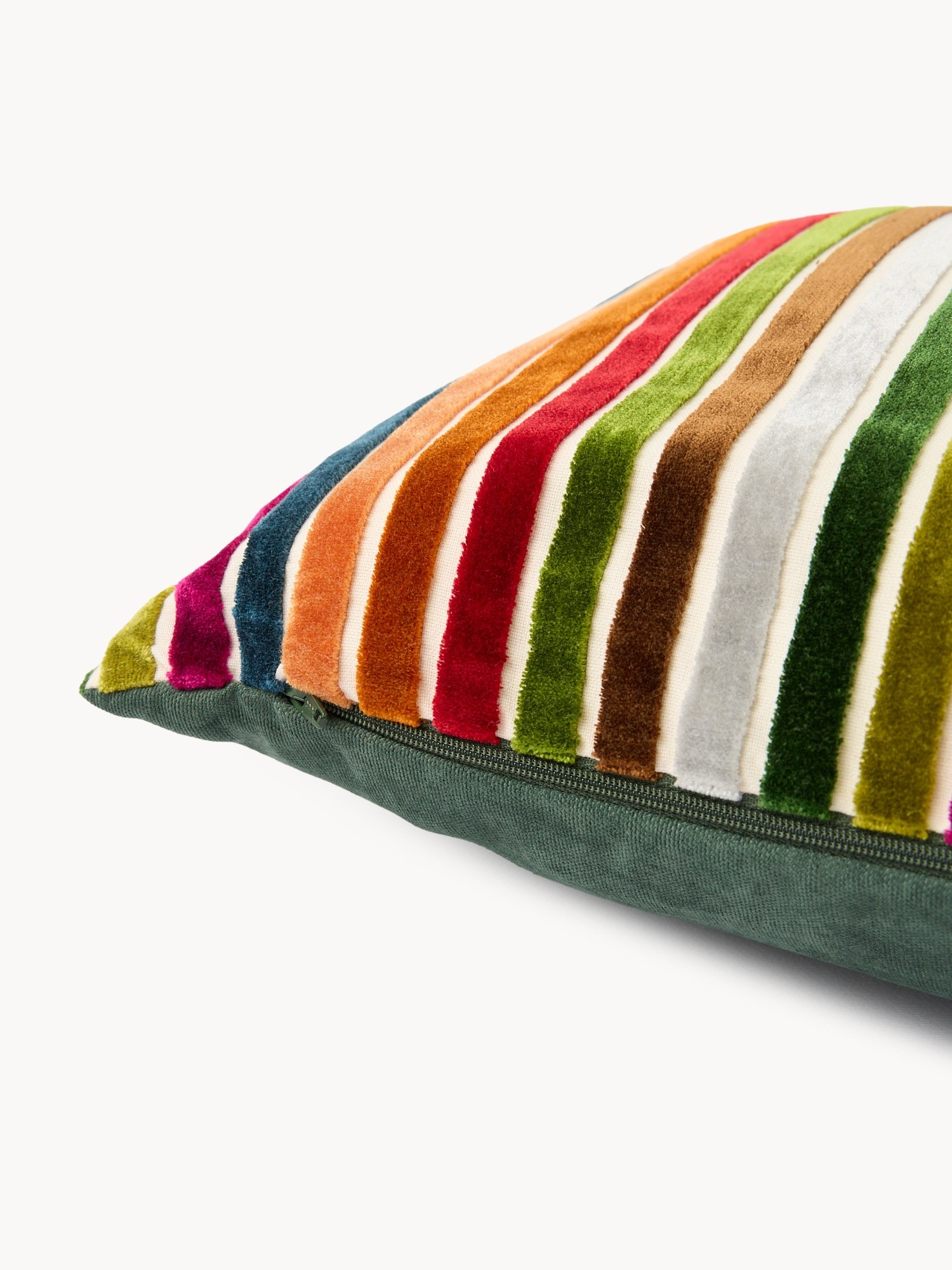 35x55 cm cushion in striped jacquard velvet, Yellow, large image number 3