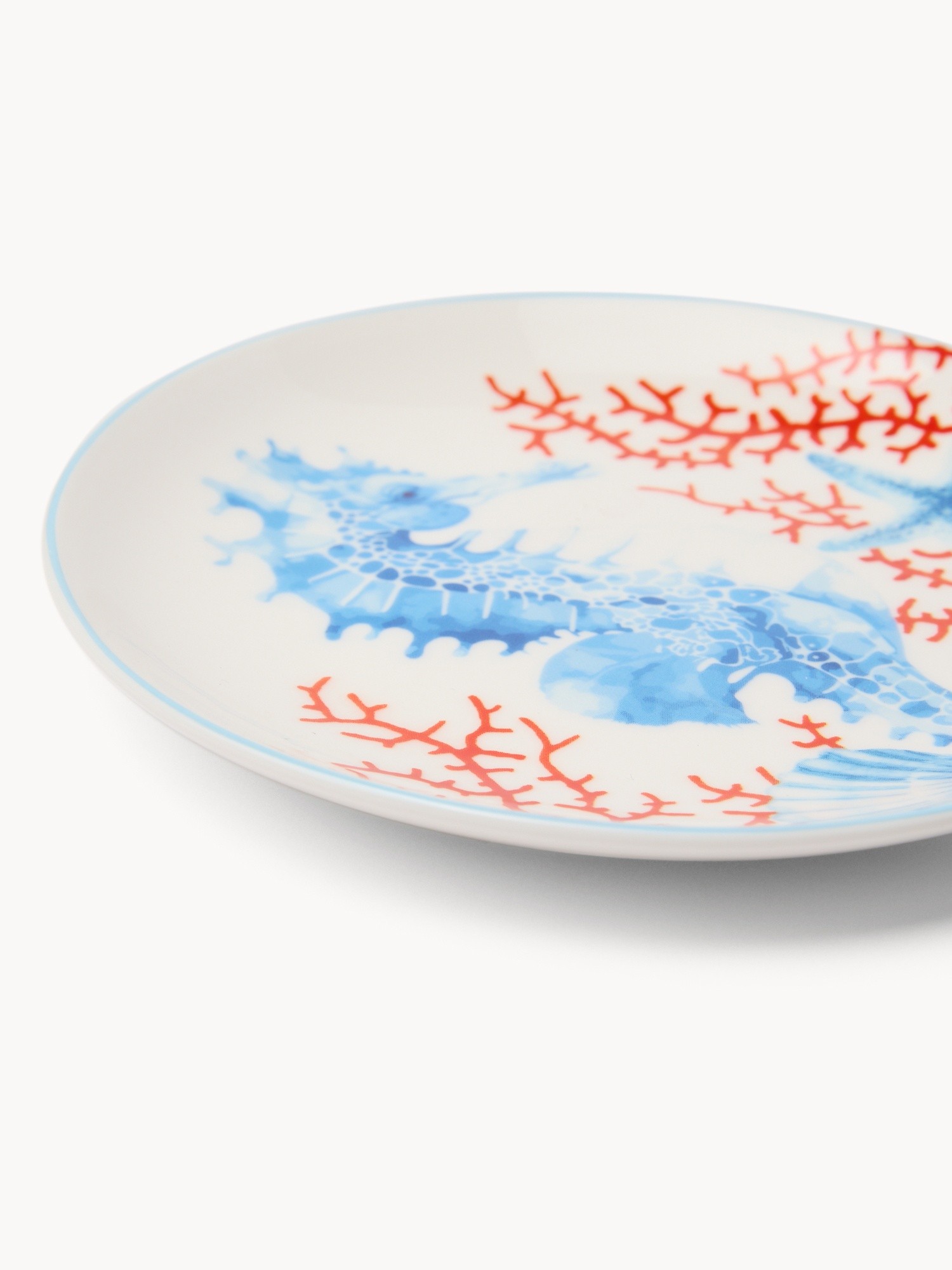 New Bone China Bread Plate with Marine Decor - Introductory Price, Bianco/Azzurro, large image number 1