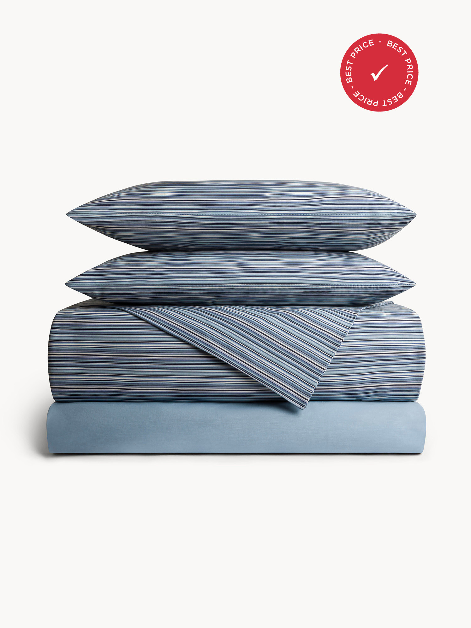 Striped Pure Cotton Duvet Cover Set, Blue, large image number 0