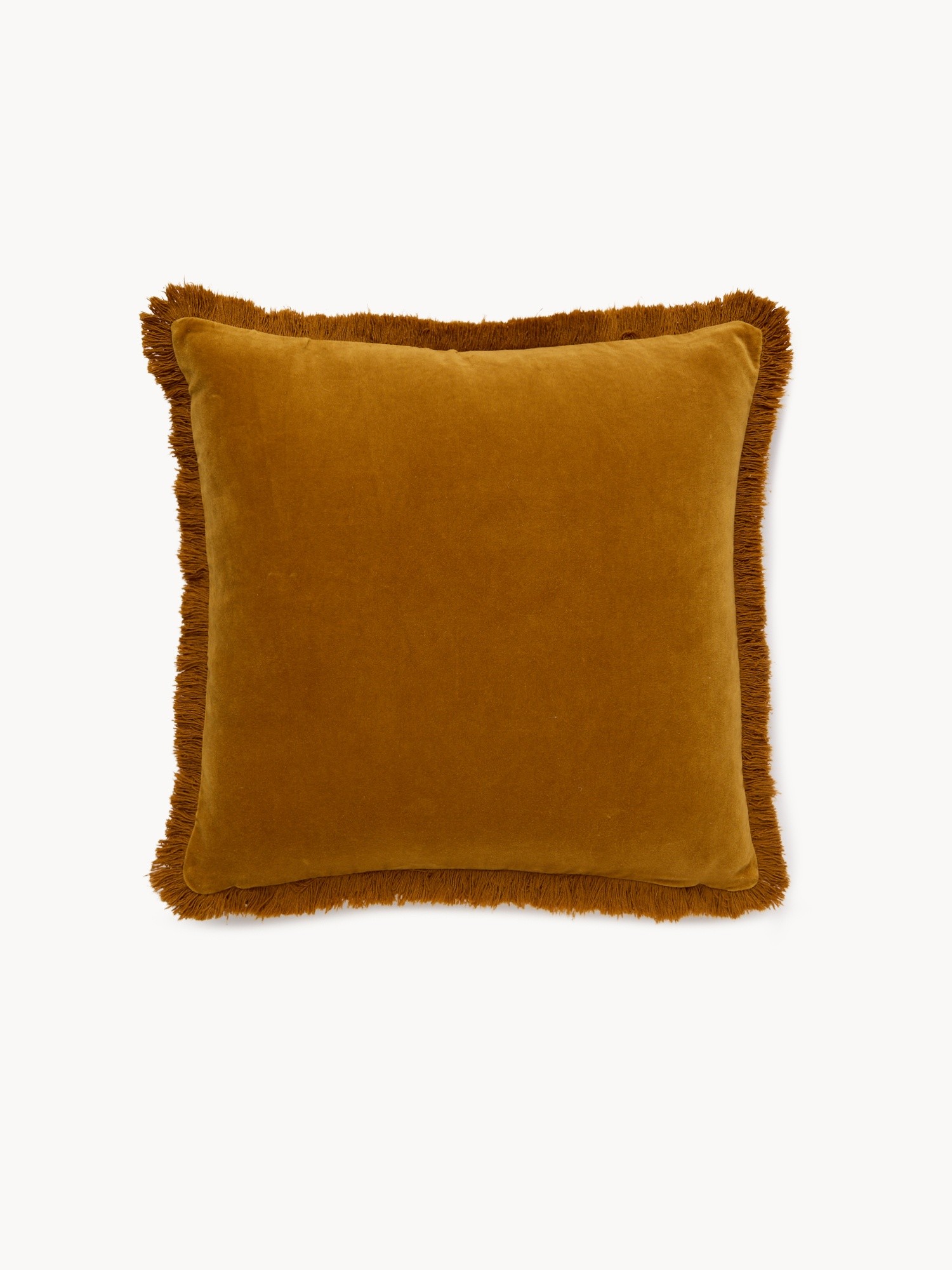 Velvet pillow with fringe 45x45cm, Ocra Yellow, large image number 0