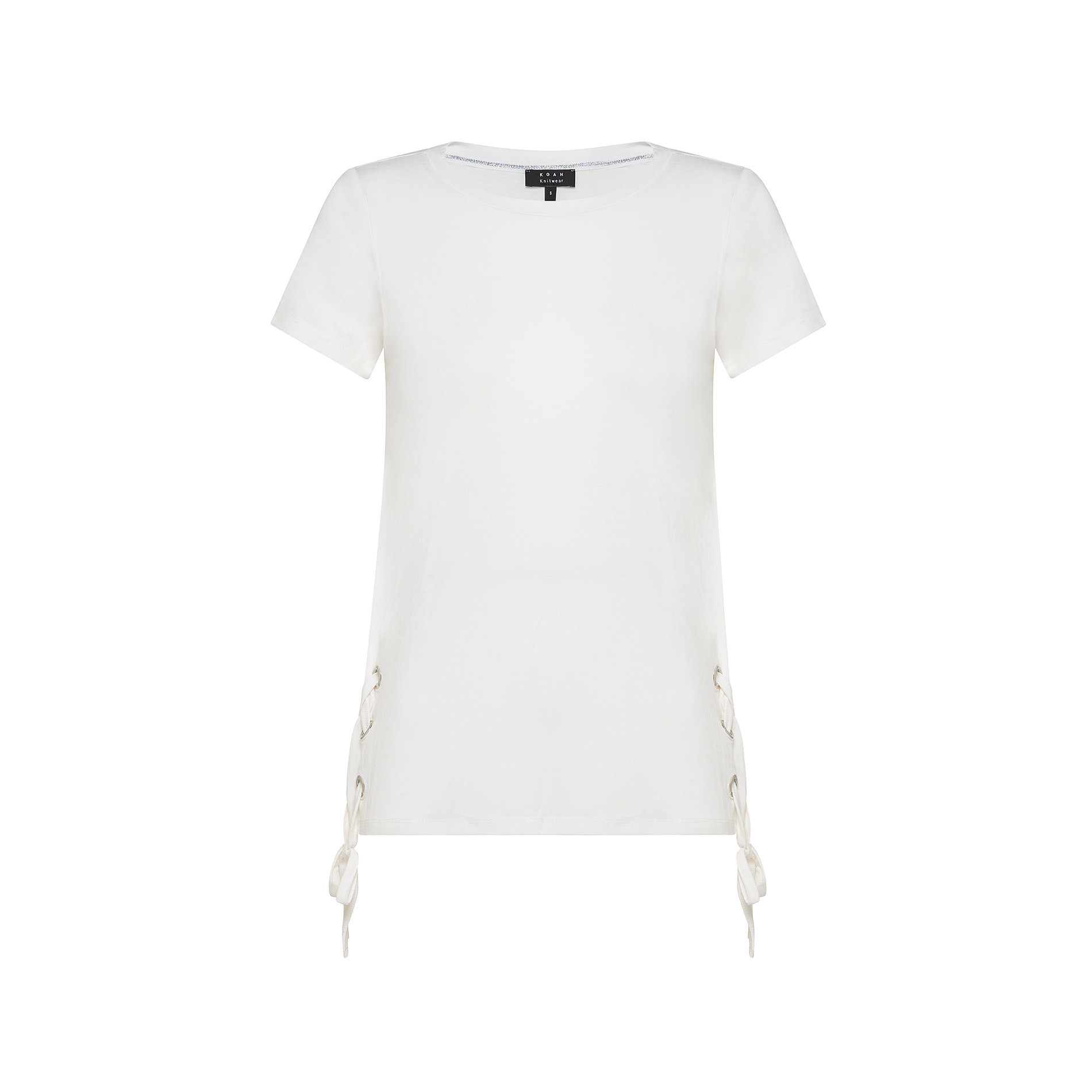 T-shirt viscosa tinta unita dettaglio lacci, Bianco, large