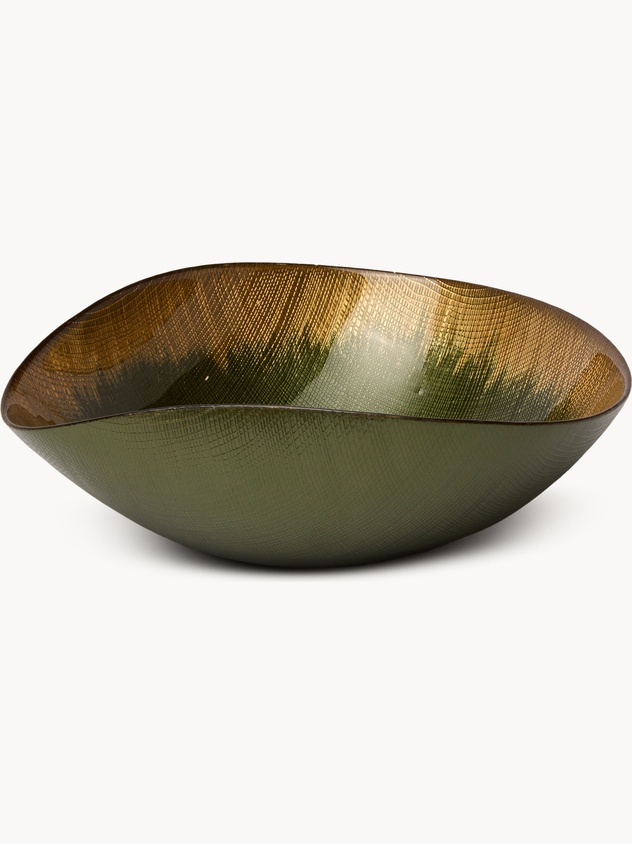 Asymmetrical green and bronze bowl