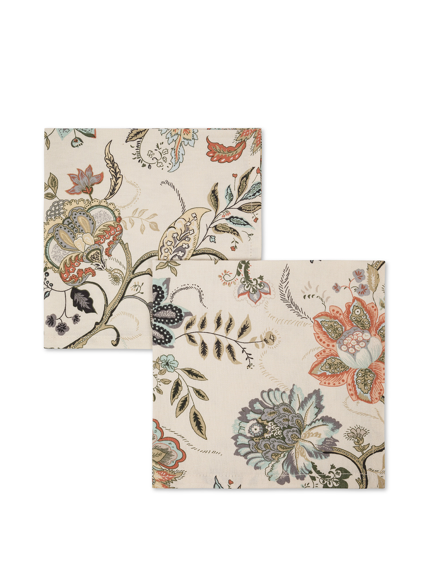 Set 2 tovaglioli panama di cotone stampa a fiori, Beige, large image number 0