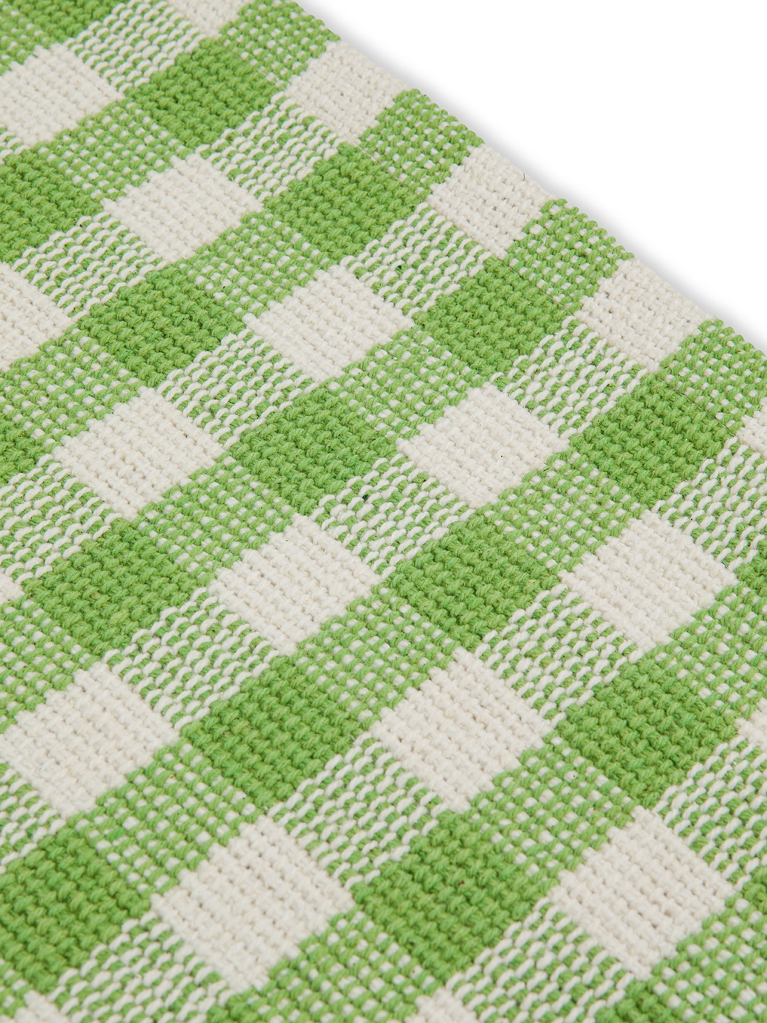 Gingham pattern woven cotton kitchen rug, Green, large image number 1