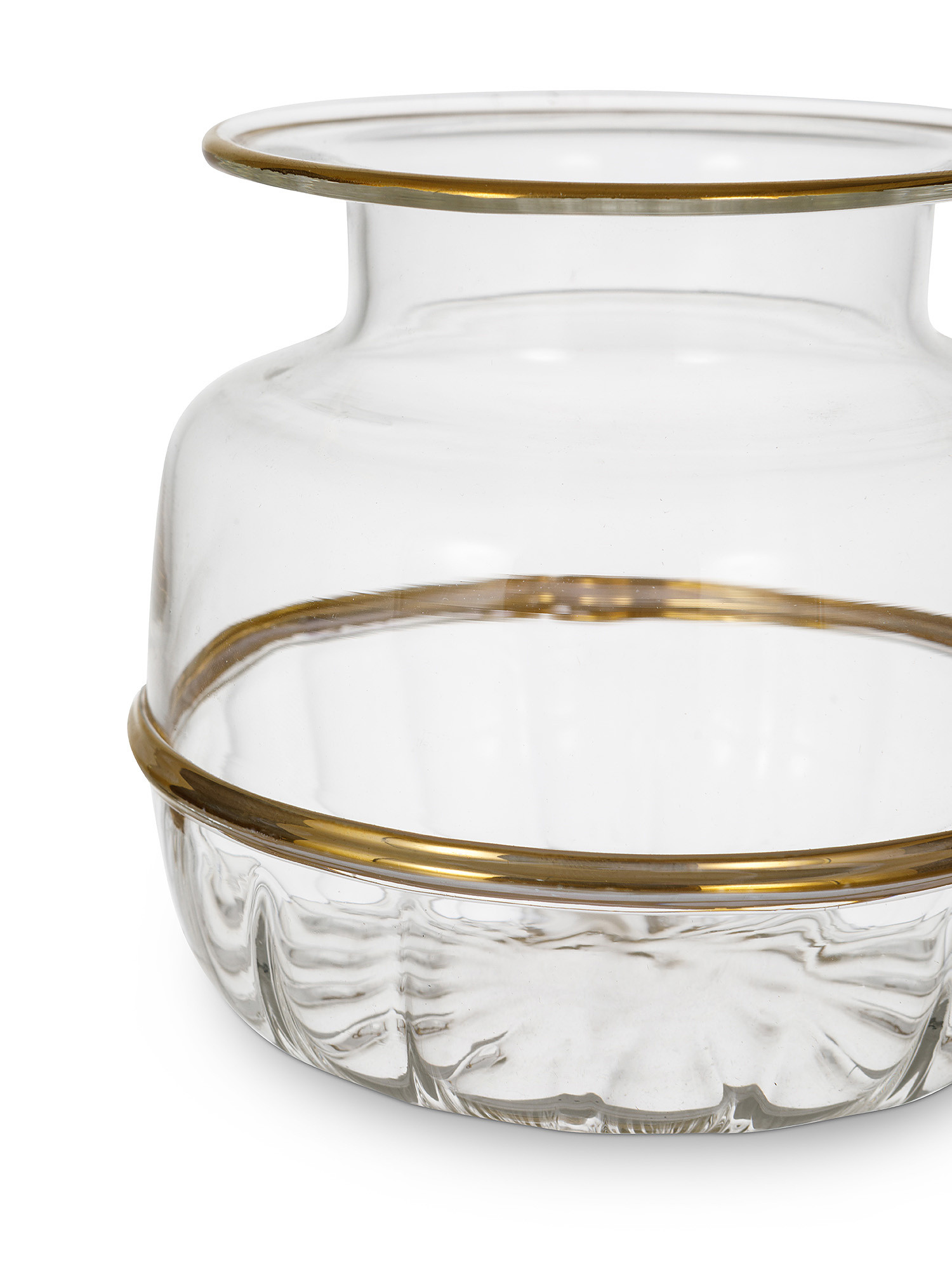 Vaso in vetro trasparente con anello dorato, Trasparente, large image number 1