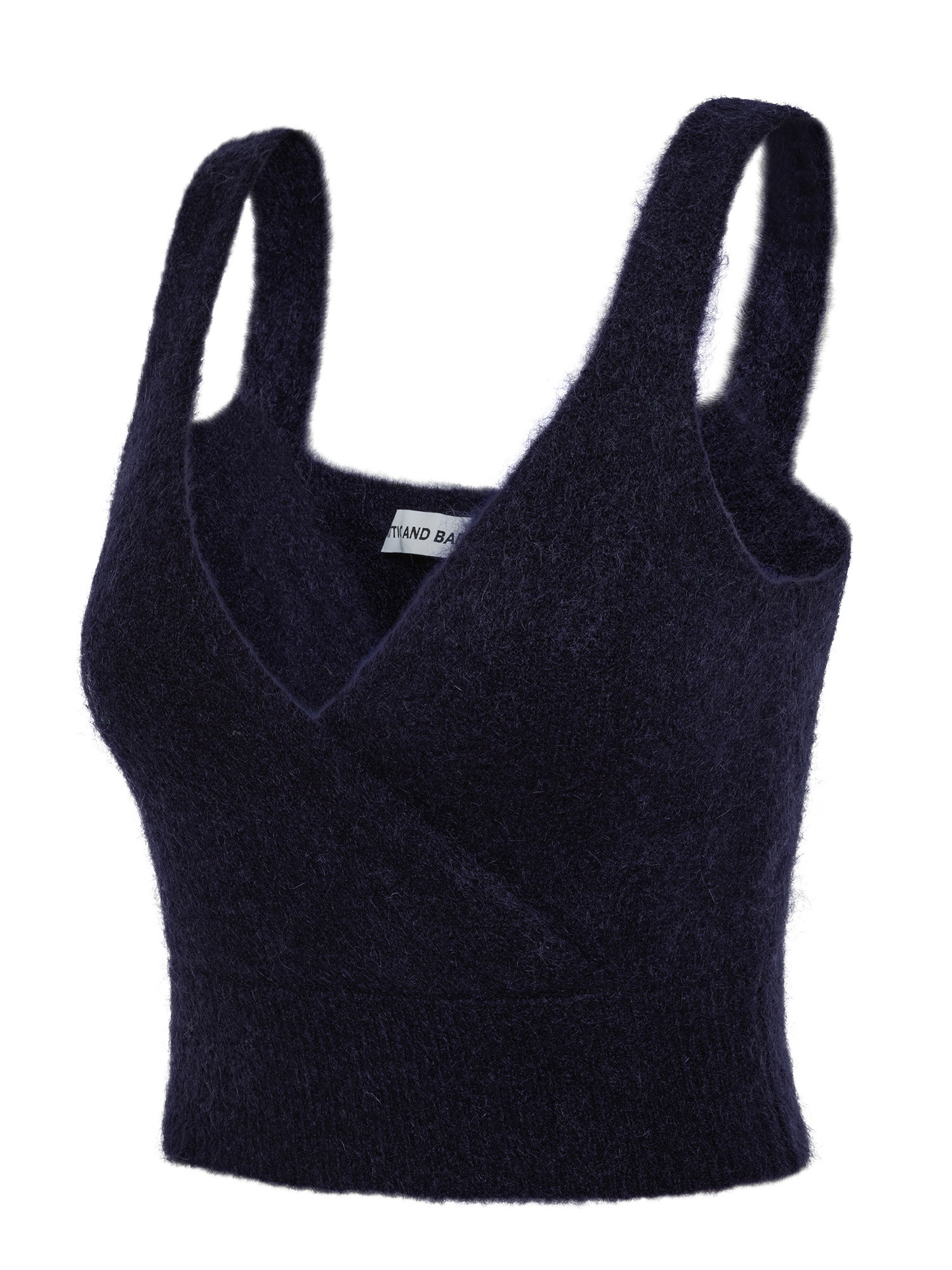 Top smanicato in maglia dal fit aderente in misto lana mohair, Blu, large image number 1