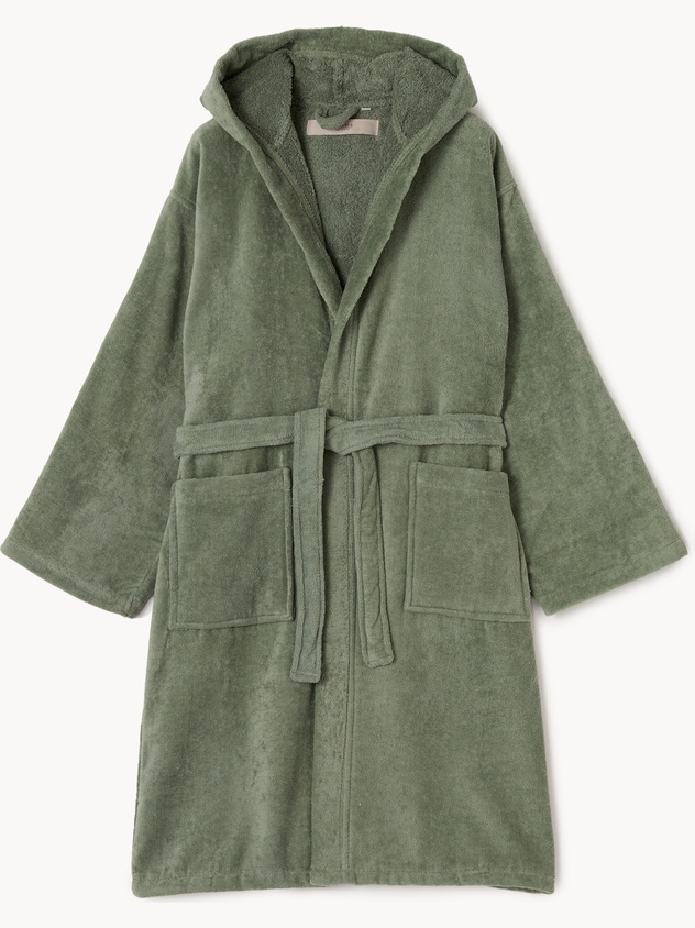 Cotton terry bathrobe with velour finish
