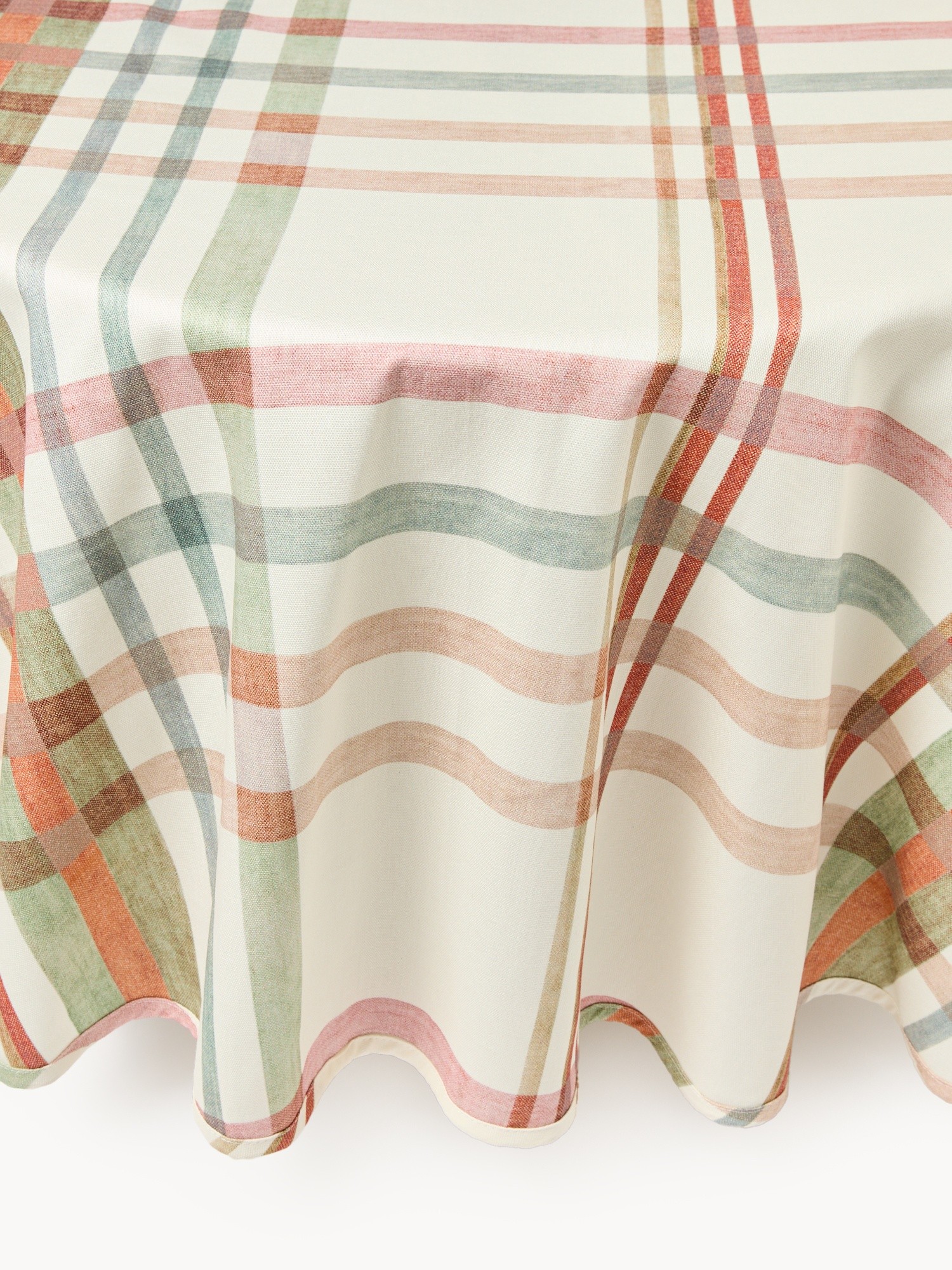 Round Cotton Panama Tablecloth with Check Print, Multicolor, large image number 0